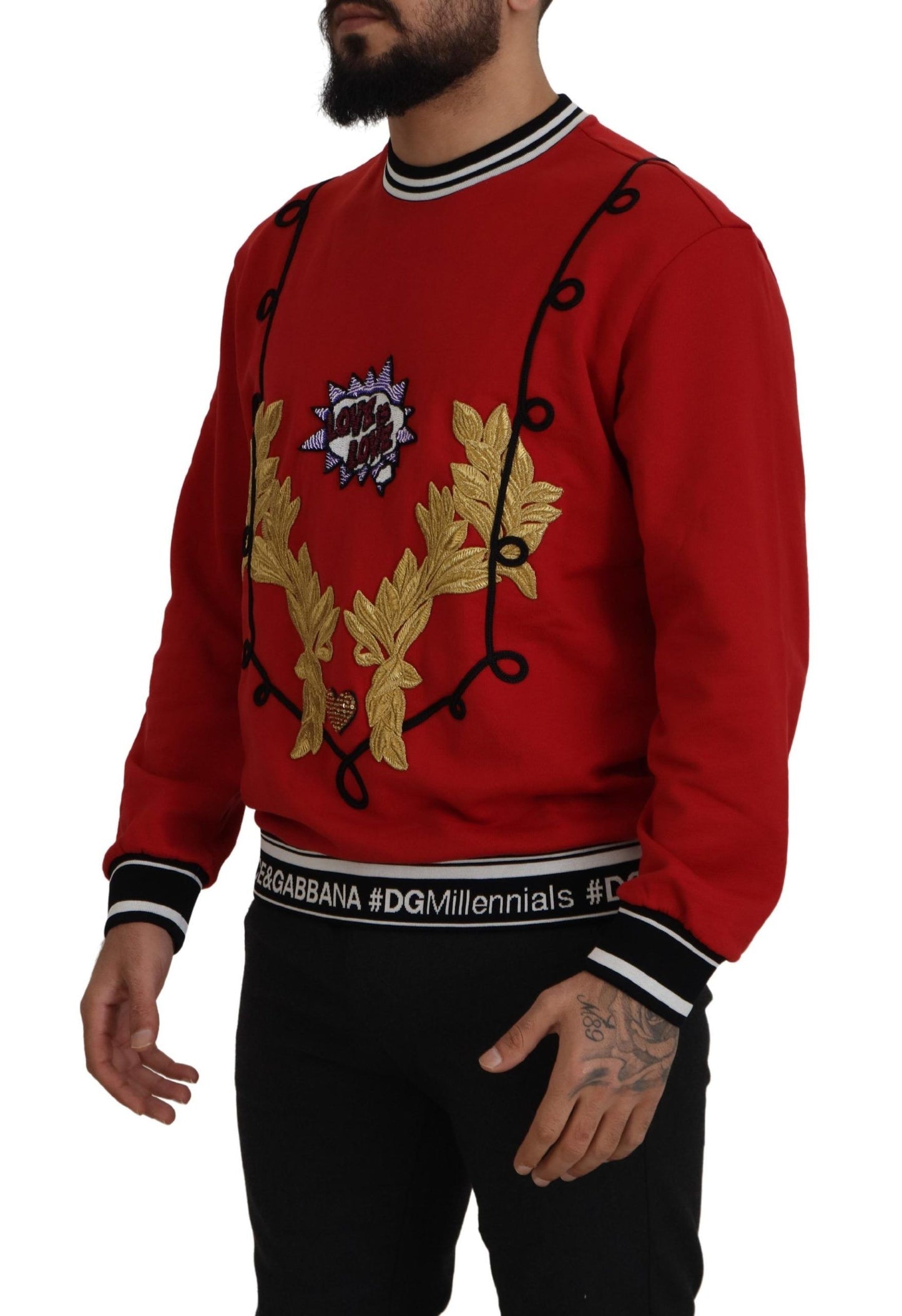 Dolce & Gabbana Red Sequined Love Cotton Pullover Sweater