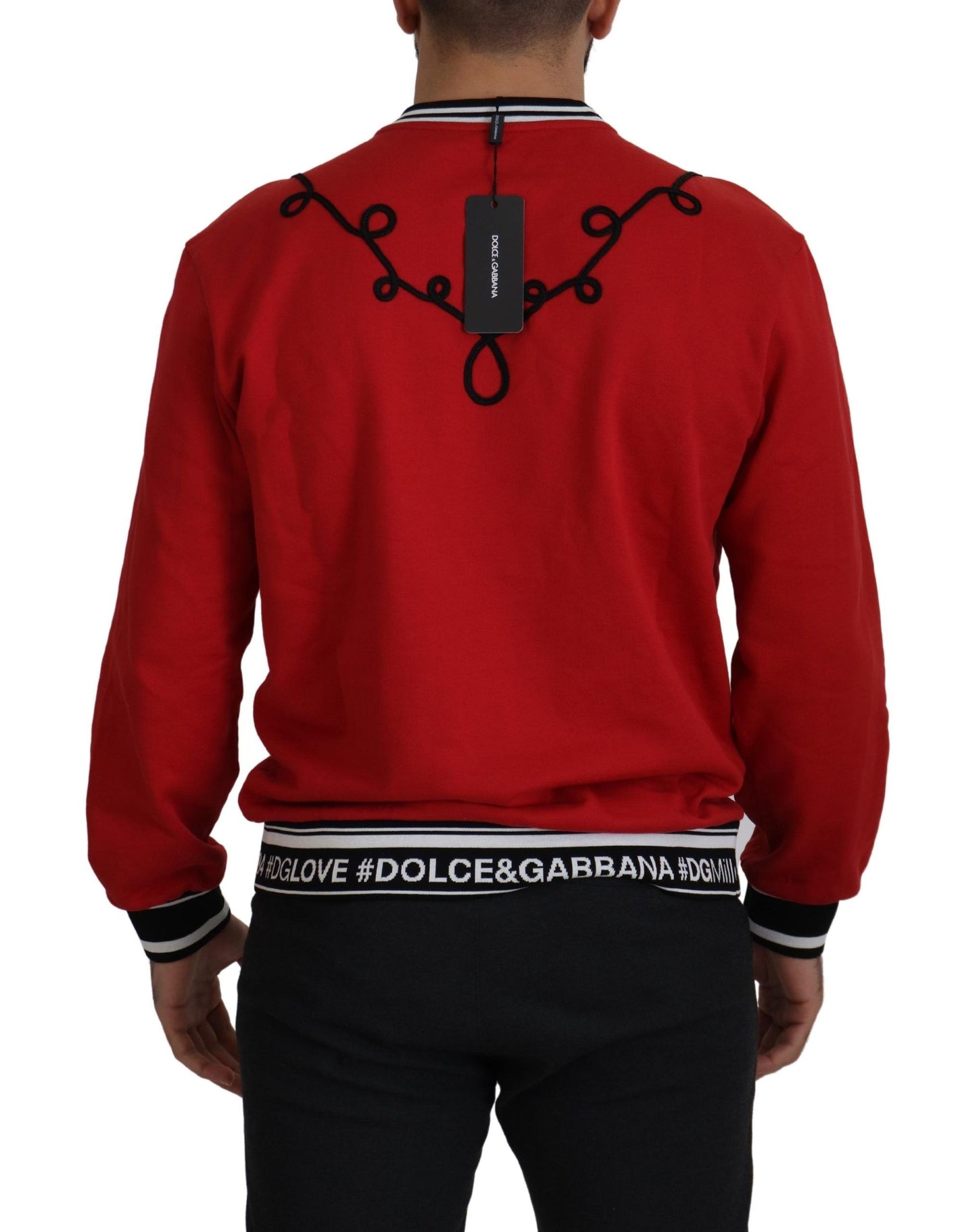 Dolce & Gabbana Red Sequined Love Cotton Pullover Sweater