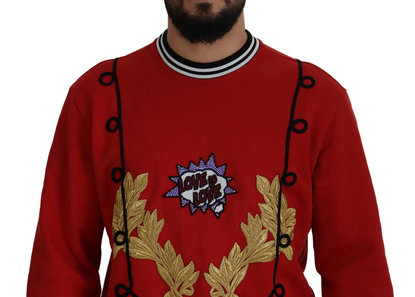 Dolce & Gabbana Red Sequined Love Cotton Pullover Sweater