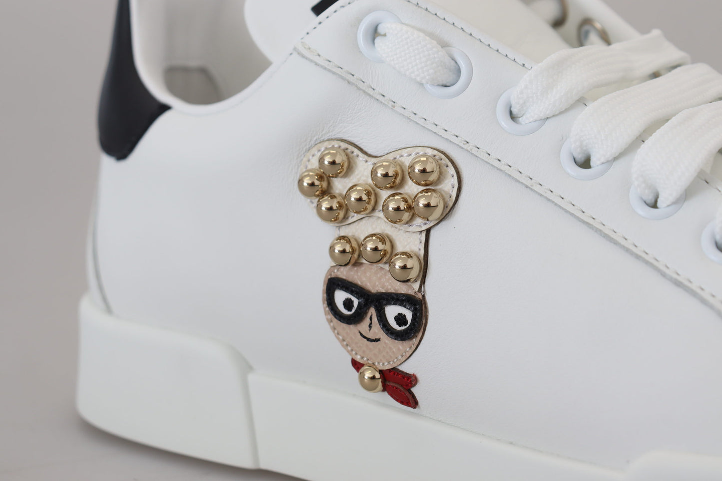 Dolce & Gabbana White Logo Patch Embellished Sneakers Shoes