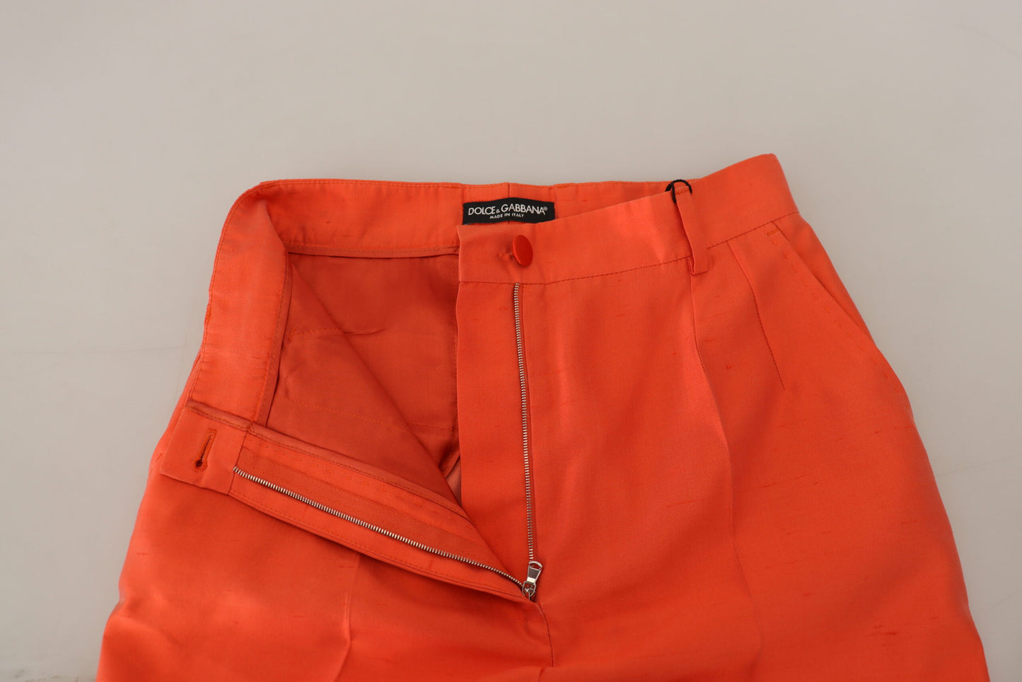 Dolce & Gabbana Orange Silk High Waist Cropped Pants