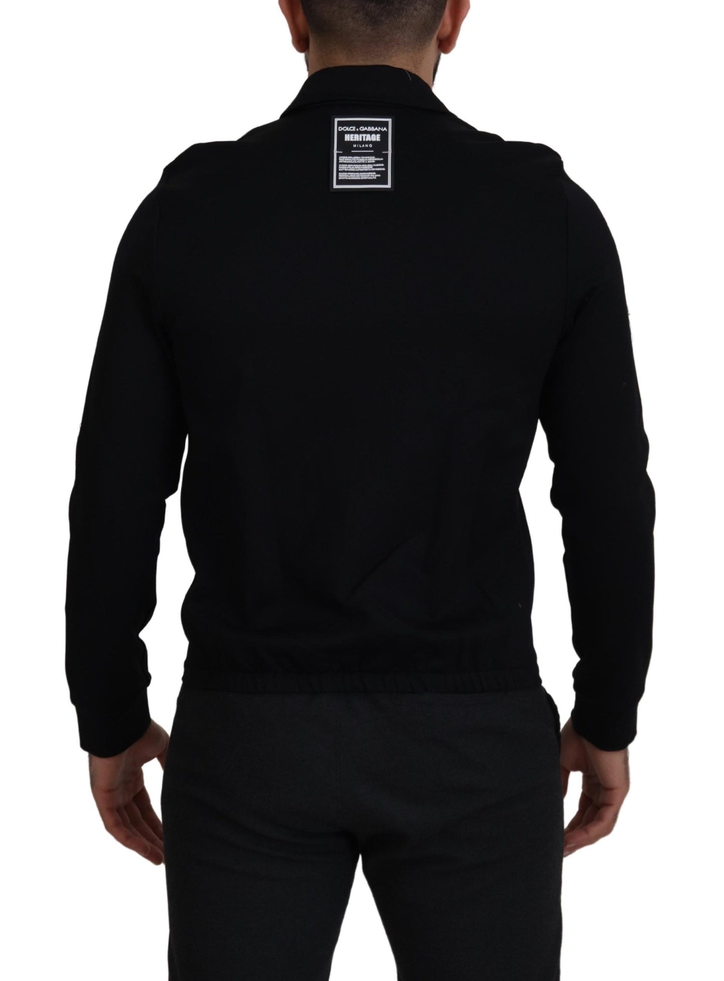 Dolce & Gabbana Black Nylon Full Zip Cardigan Logo Sweater