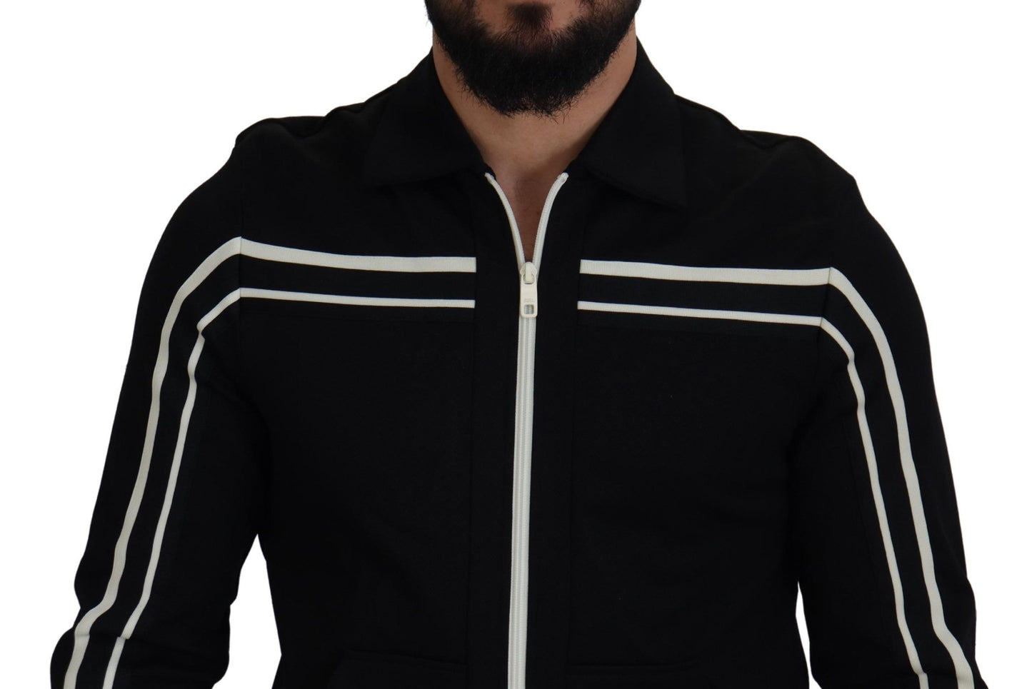 Dolce & Gabbana Black Nylon Full Zip Cardigan Logo Sweater