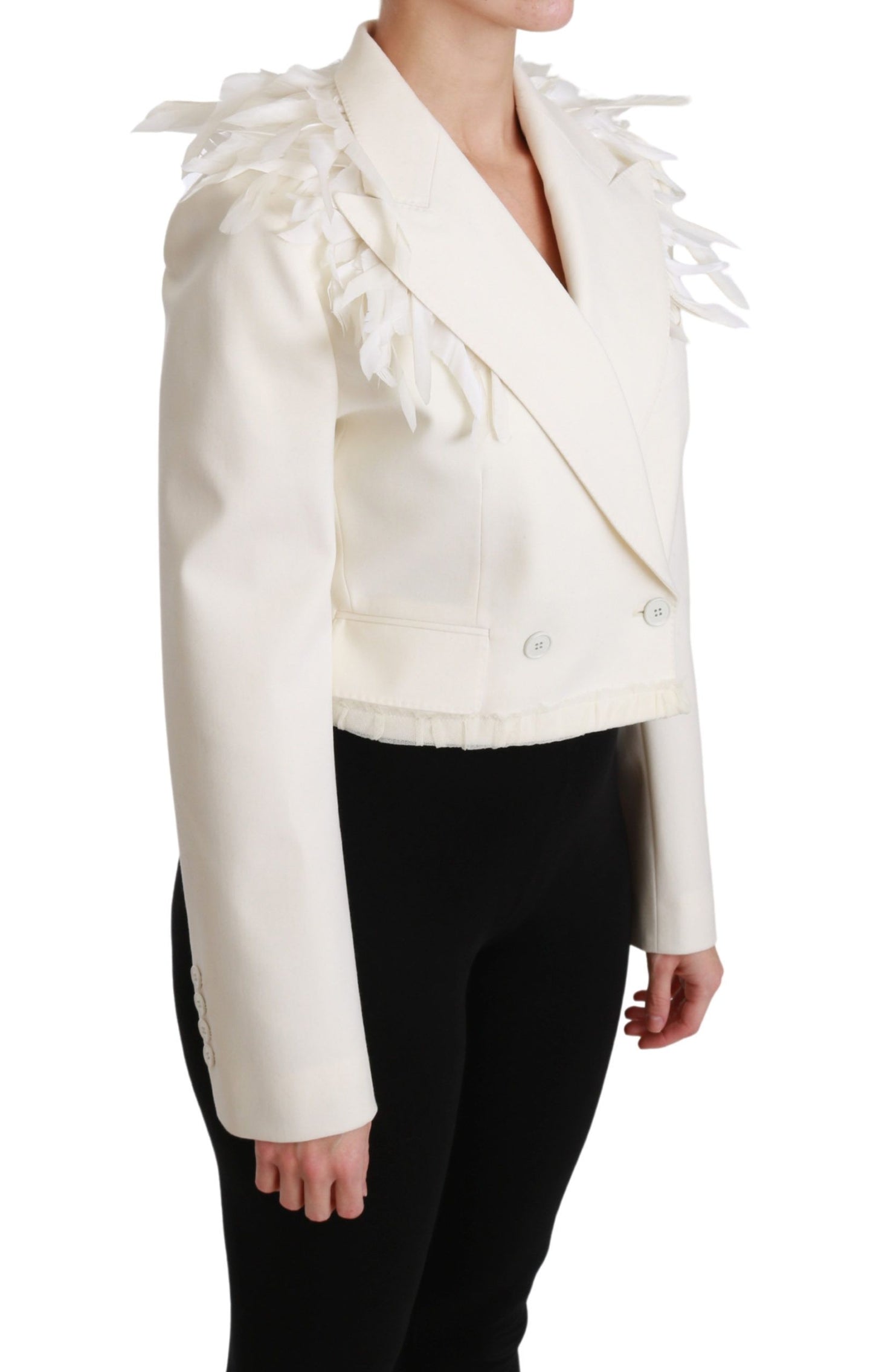 Dolce & Gabbana White Double Breasted Coat Wool Jacket