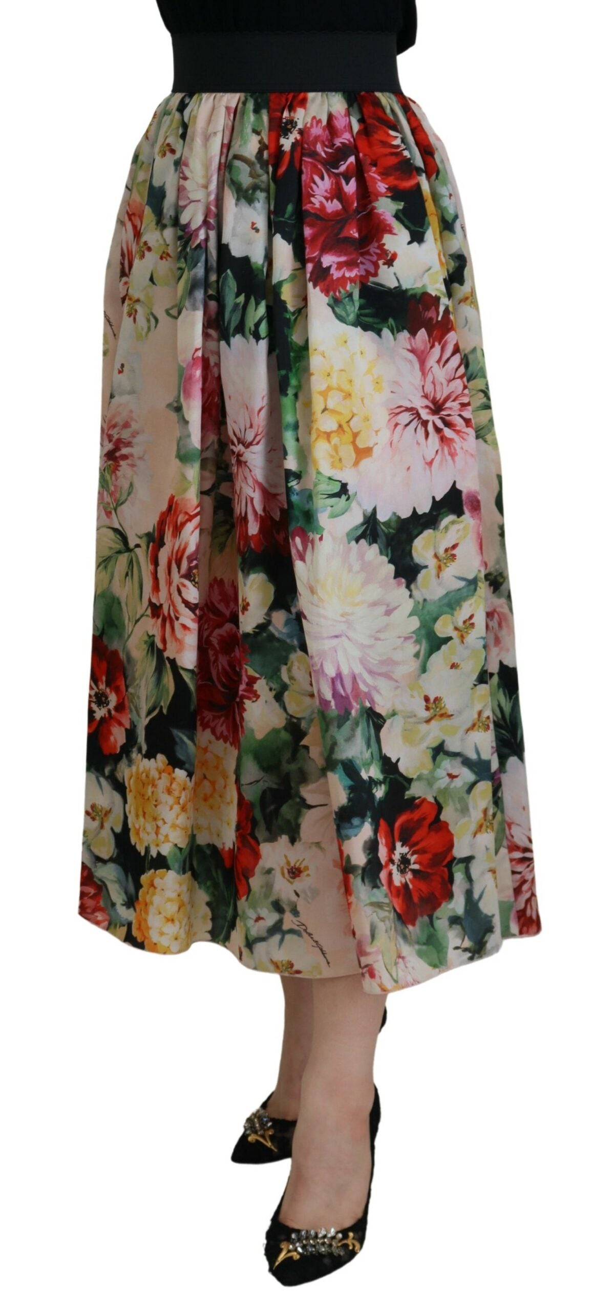 Dolce & Gabbana Multicolor Floral Silk High Waist Aline Skirt