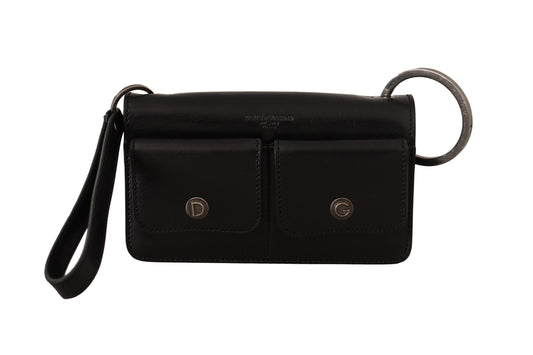 Dolce & Gabbana Black Leather Wristlet Mini Bag Card Bill Wallet