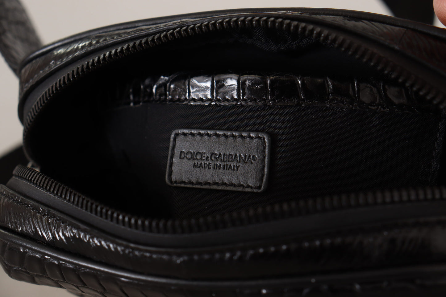 Dolce & Gabbana Black DG Logo Exotic Leather Fanny Pack Pouch Bag