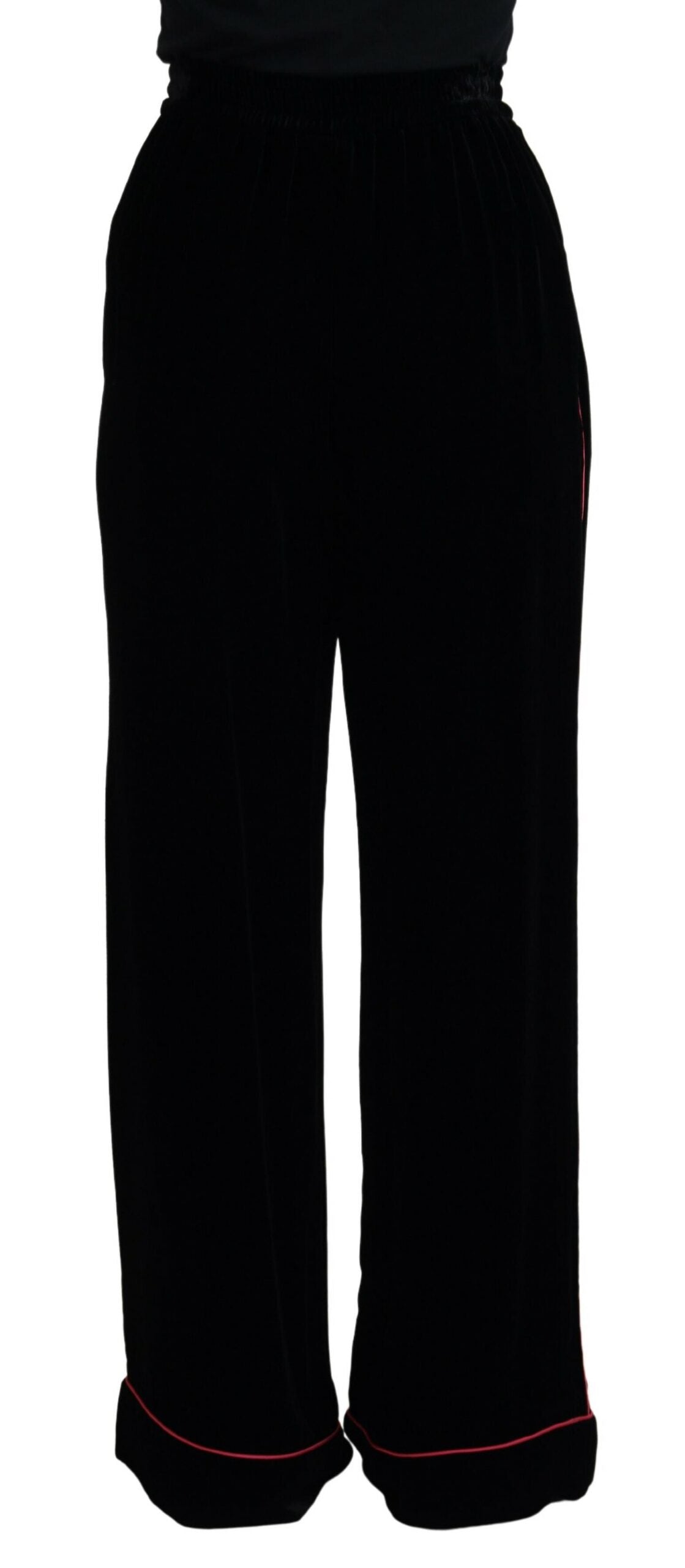 Dolce & Gabbana Black Velvet High Waist Trousers Pants