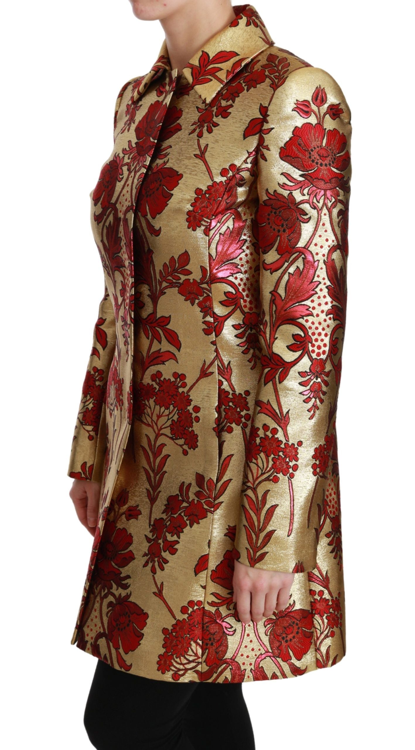 Dolce & Gabbana Red Gold Floral Brocade Cape Coat Jacket