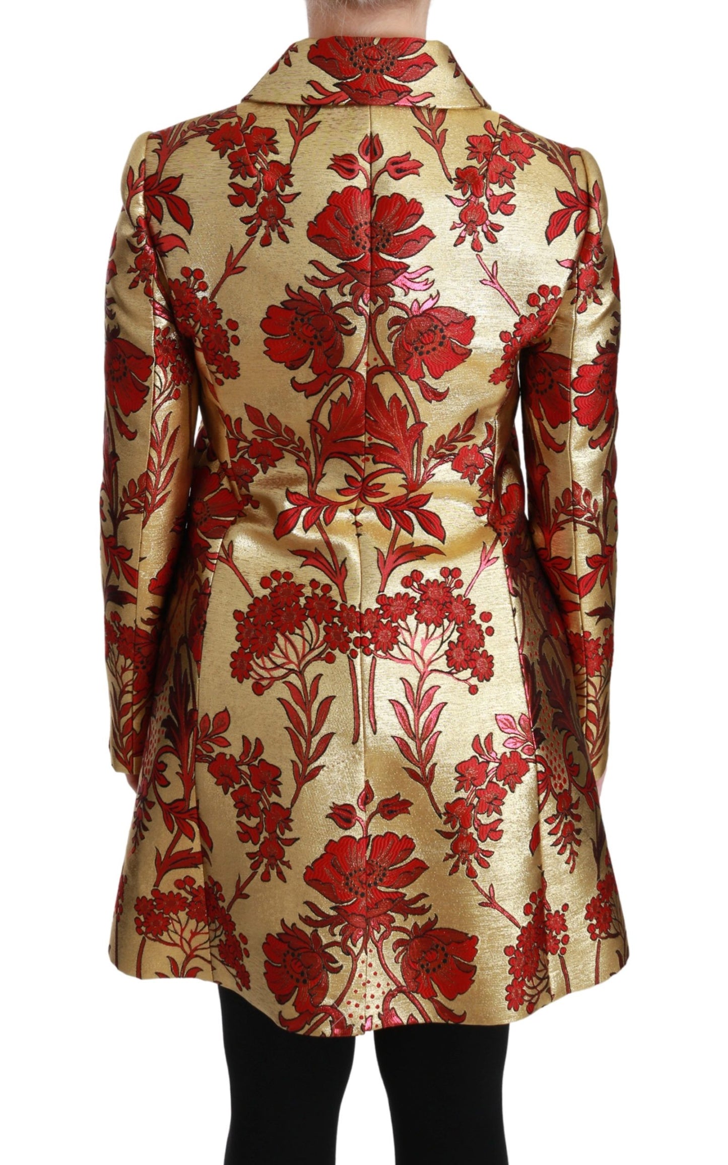 Dolce & Gabbana Red Gold Floral Brocade Cape Coat Jacket