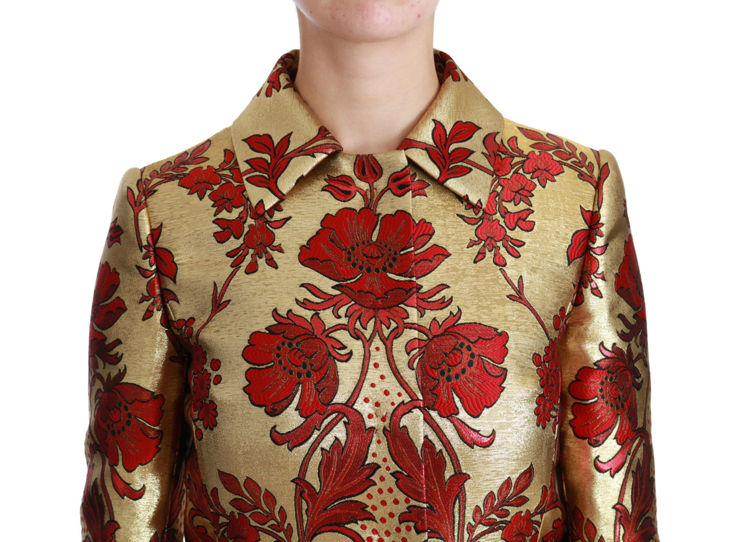 Dolce & Gabbana Red Gold Floral Brocade Cape Coat Jacket