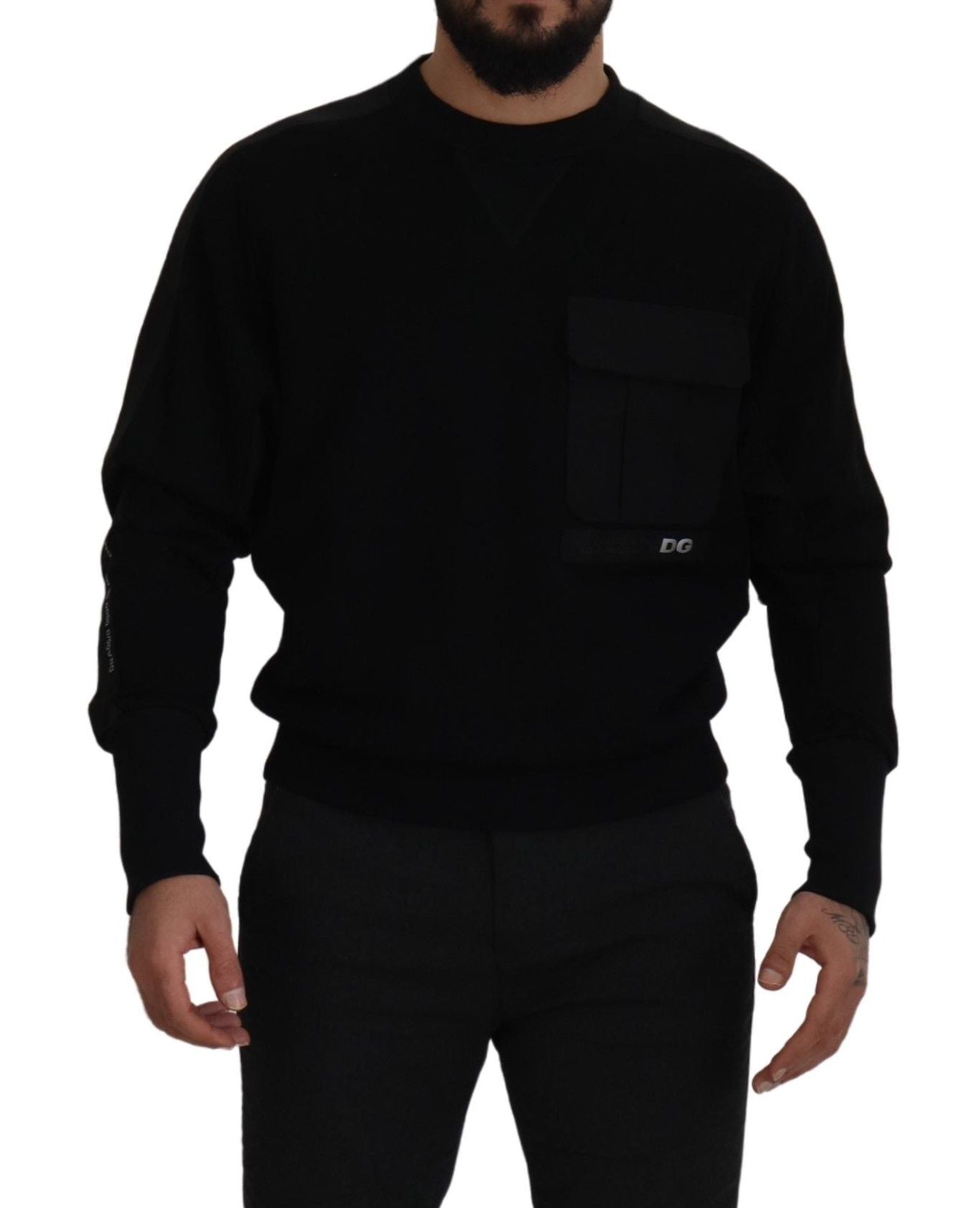 Dolce & Gabbana Black Cotton Crewneck Sweatshirt Sweater