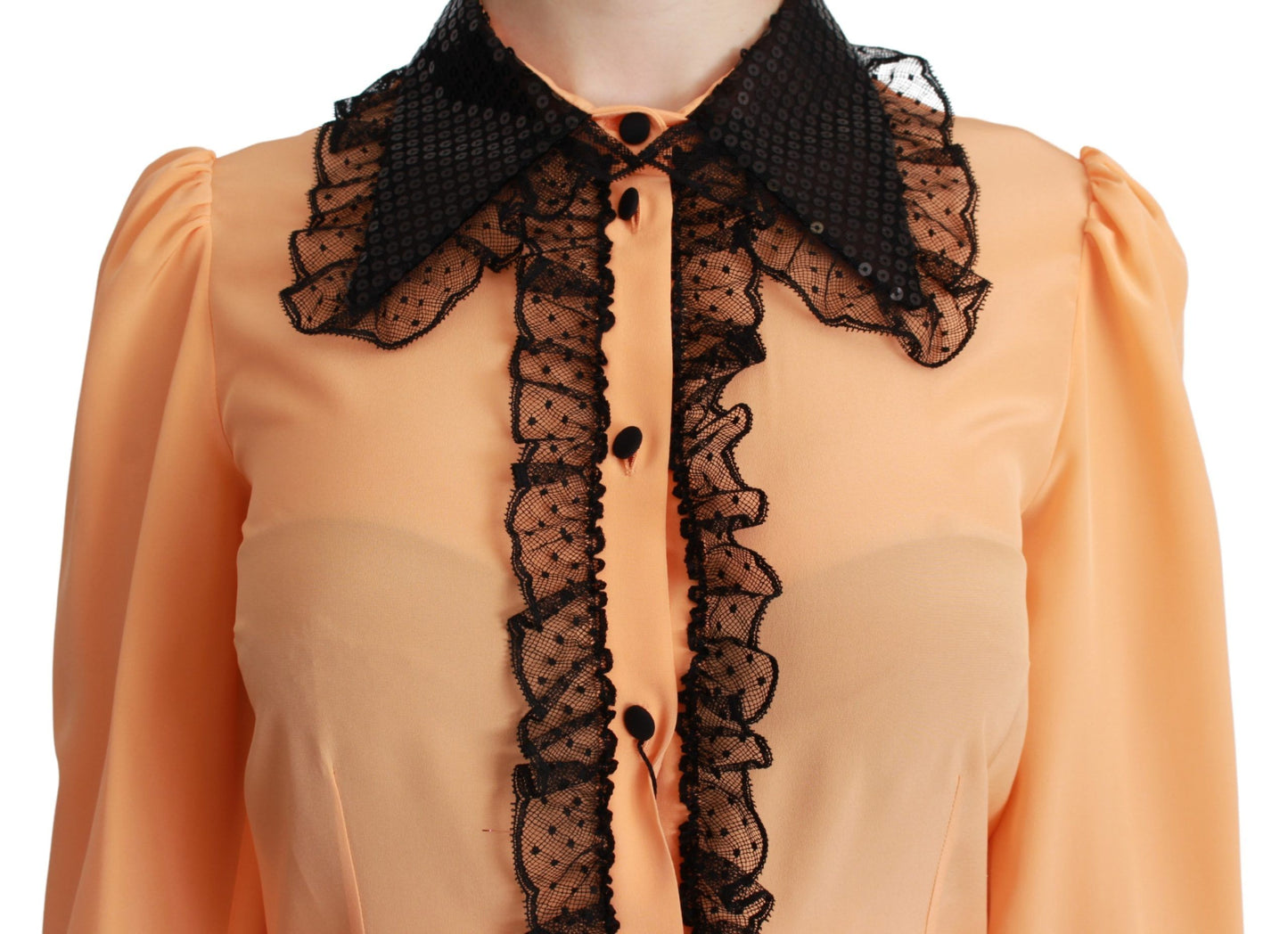 Dolce & Gabbana Yellow Silk Sequin Lace Blouse Shirt