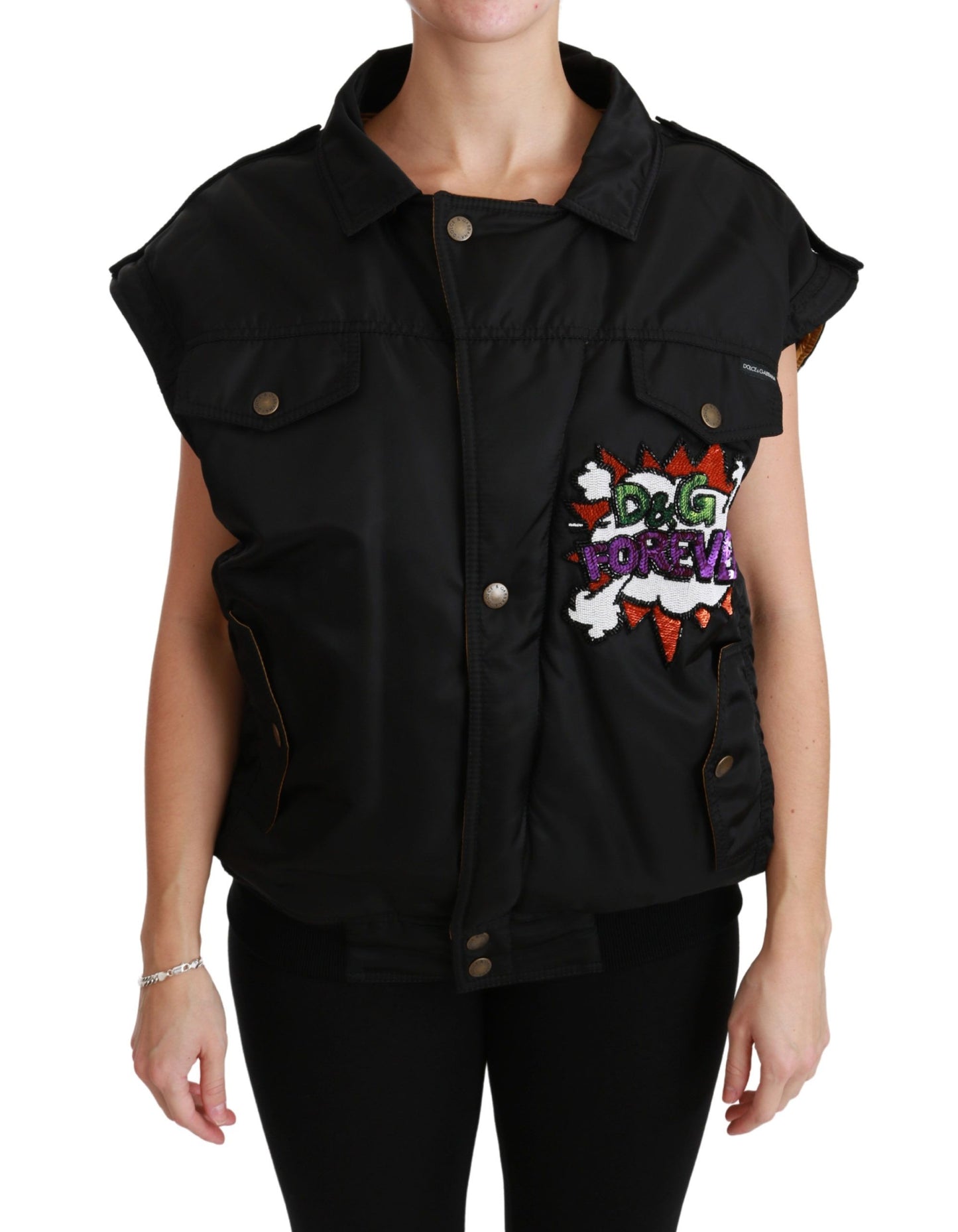 Dolce & Gabbana Black Queen Crown Sequined Bomber Jacket