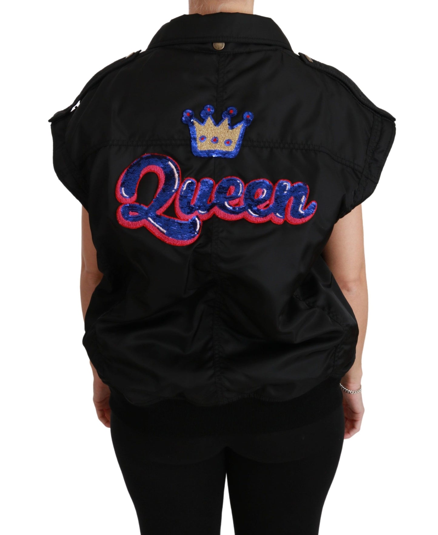 Dolce & Gabbana Black Queen Crown Sequined Bomber Jacket