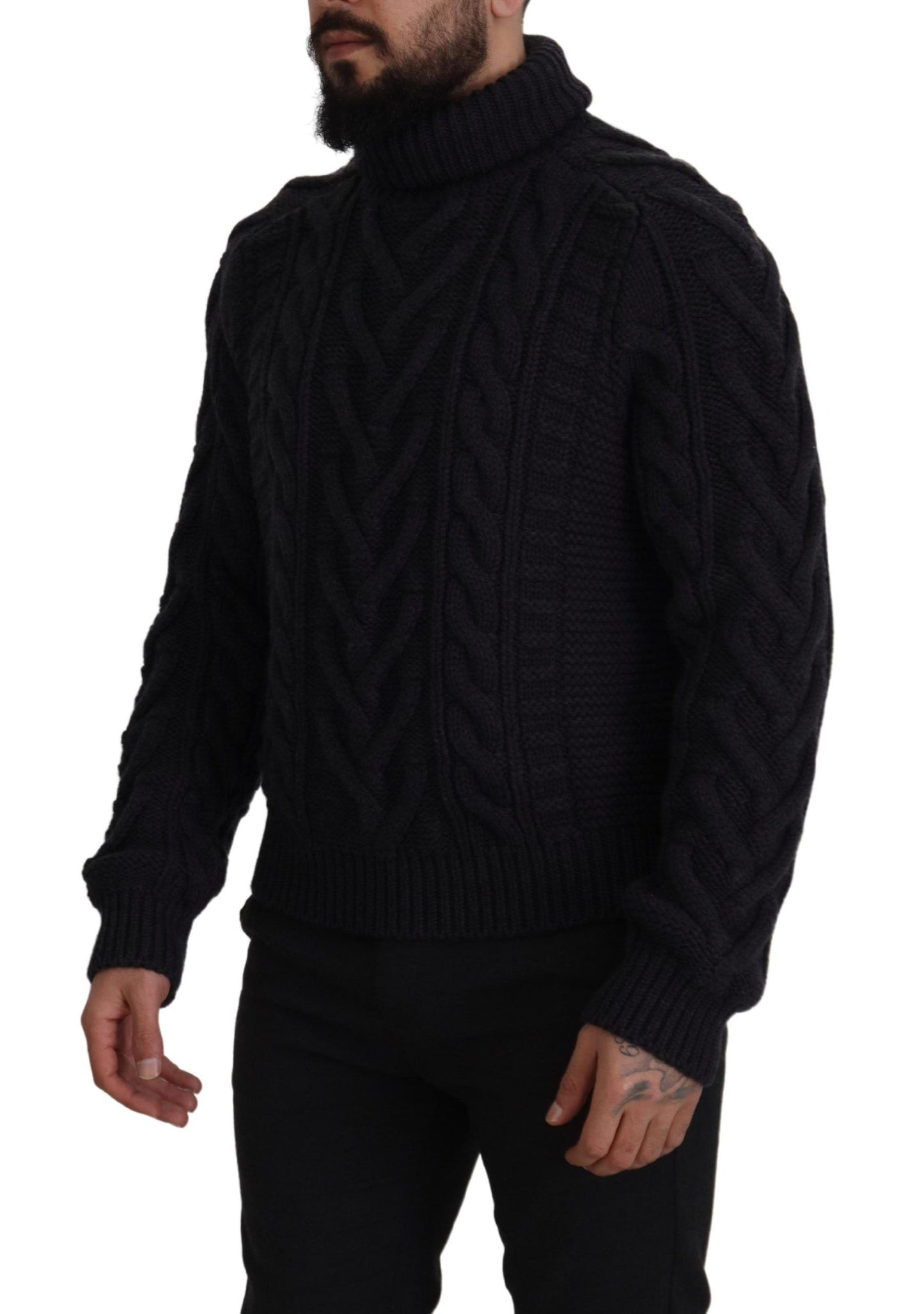 Dolce & Gabbana Black Wool Knit Turtleneck Pullover Sweater