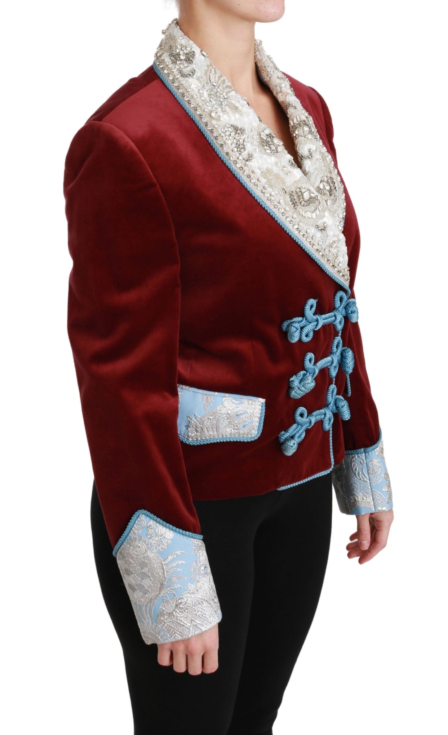 Dolce & Gabbana Red Velvet Baroque Crystal Blazer Jacket