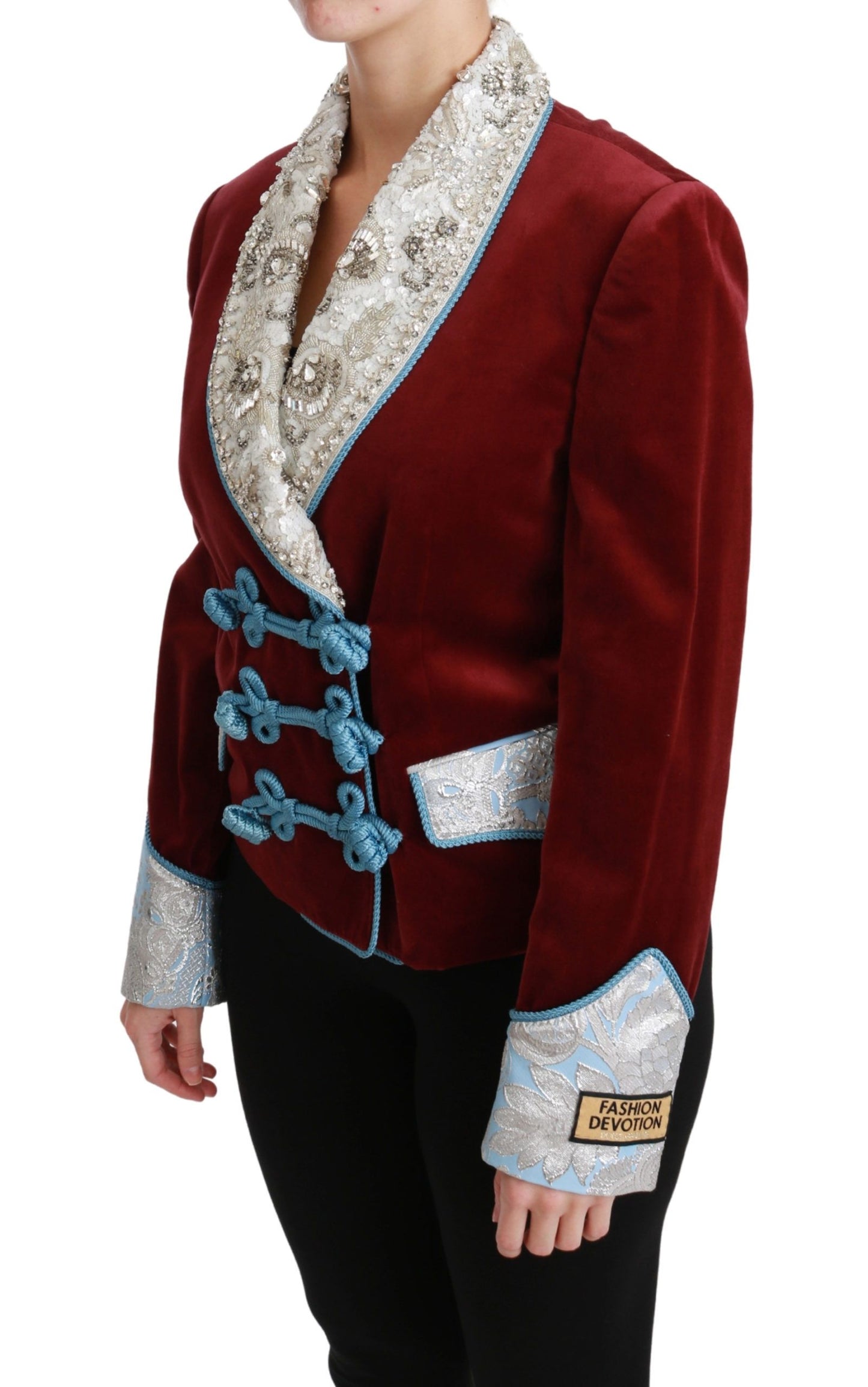 Dolce & Gabbana Red Velvet Baroque Crystal Blazer Jacket