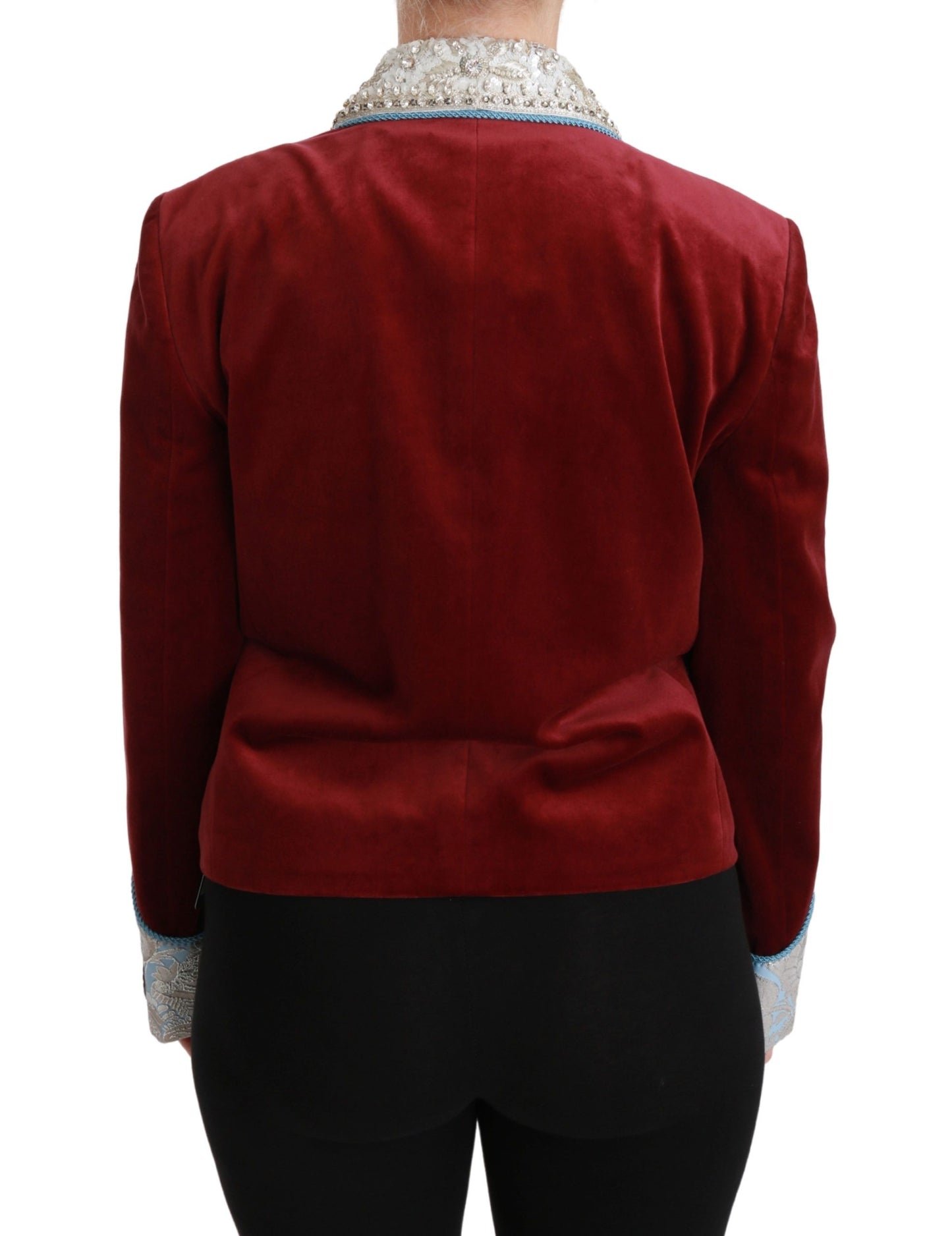 Dolce & Gabbana Red Velvet Baroque Crystal Blazer Jacket