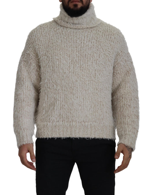 Dolce & Gabbana Cream Wool Knit Turtleneck Pullover Sweater