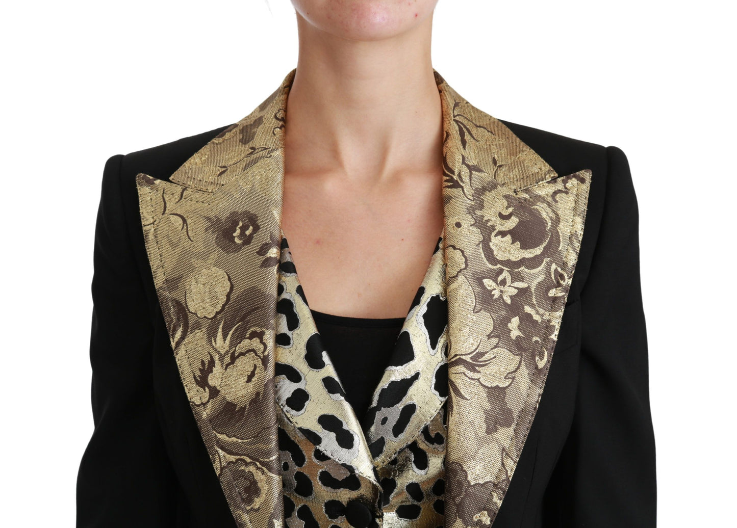 Dolce & Gabbana Black Jacquard Vest Blazer Coat Wool Jacket