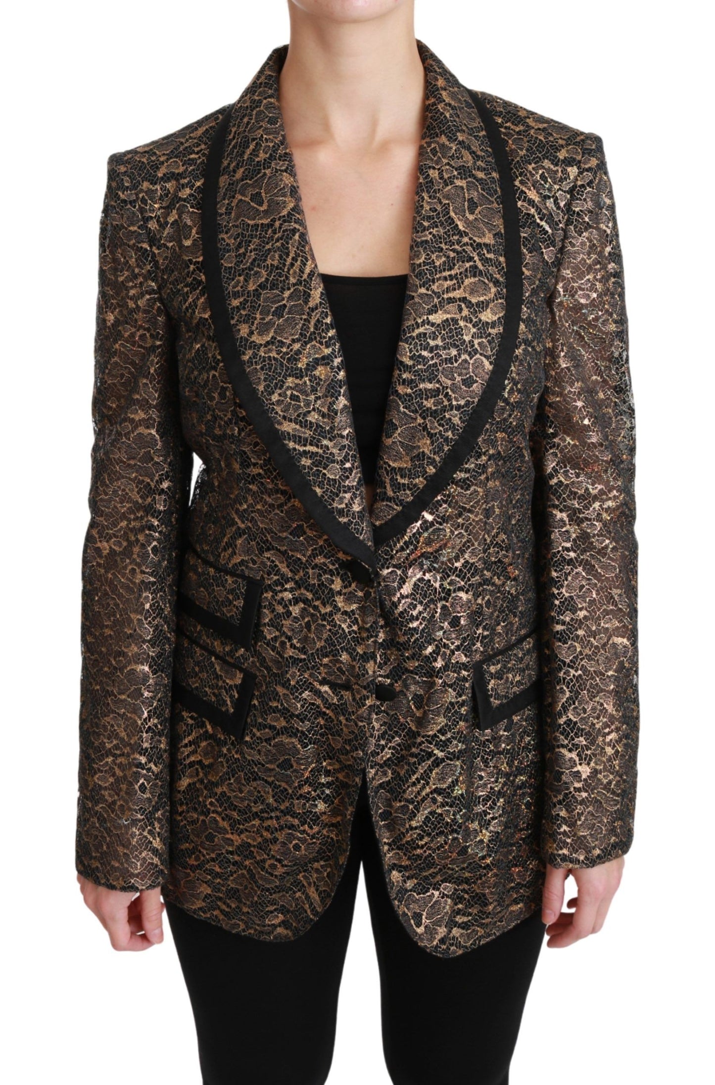 Dolce & Gabbana Gold Black Lace Blazer Coat Floral Jacket