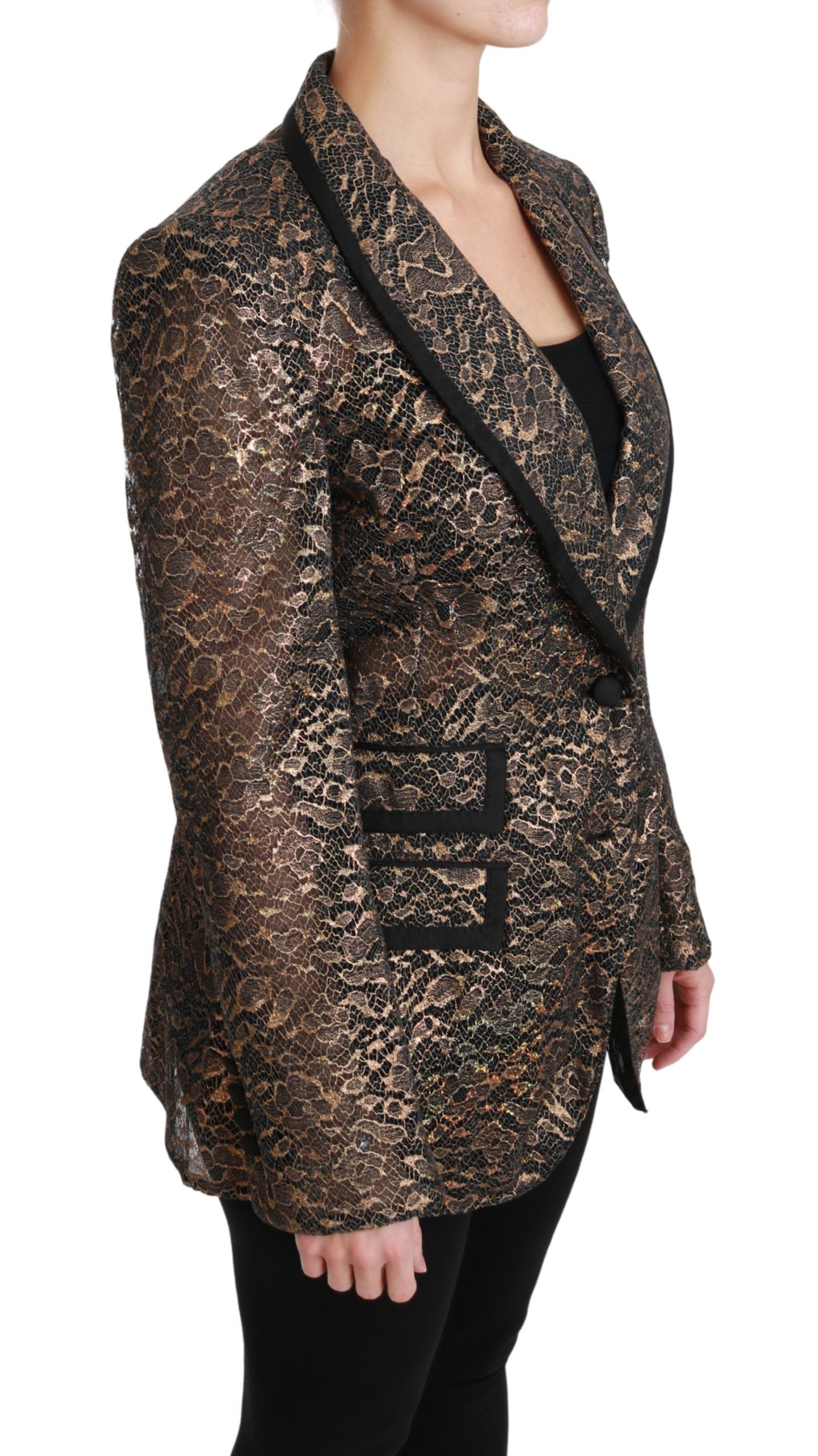 Dolce & Gabbana Gold Black Lace Blazer Coat Floral Jacket