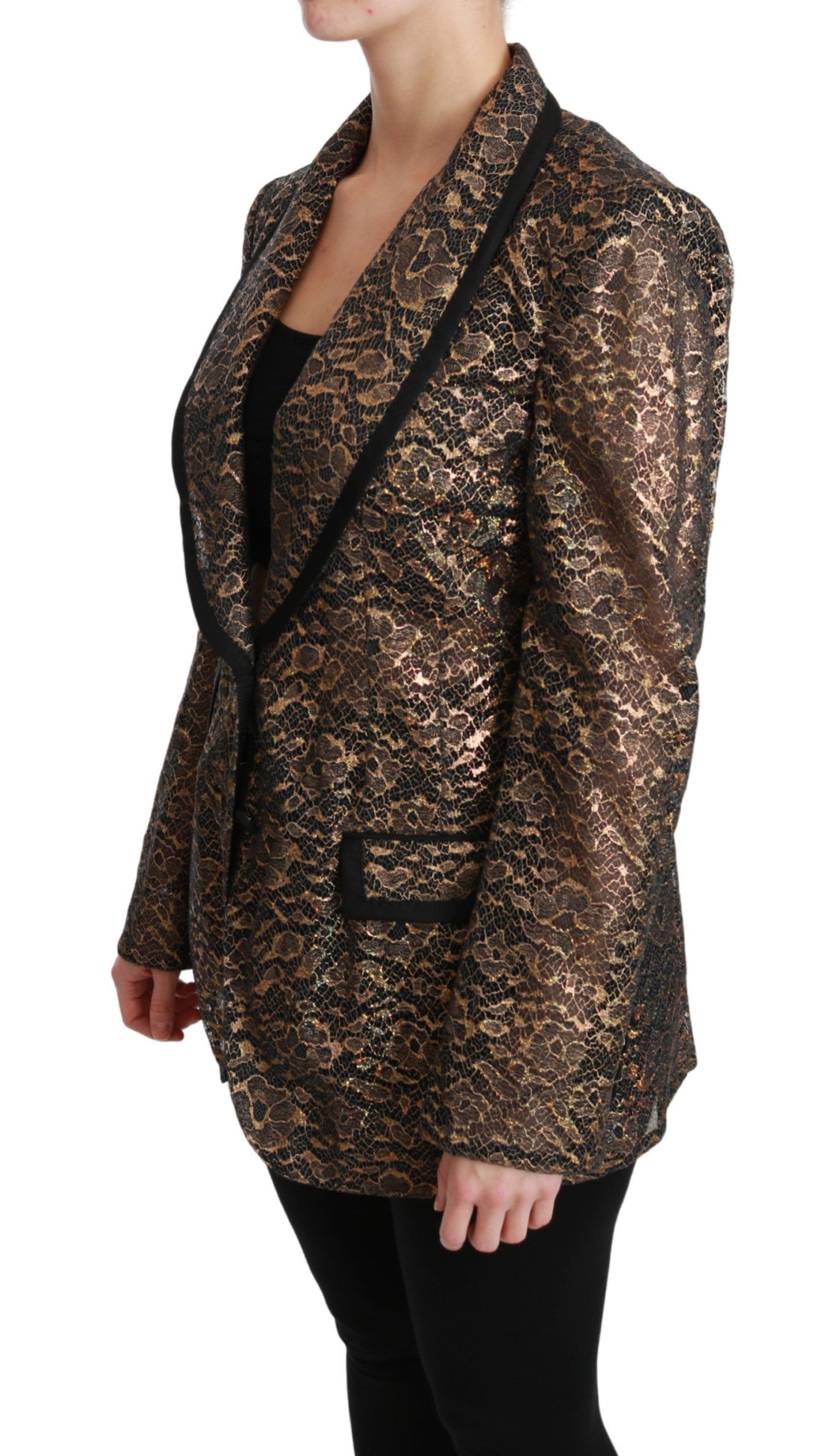 Dolce & Gabbana Gold Black Lace Blazer Coat Floral Jacket