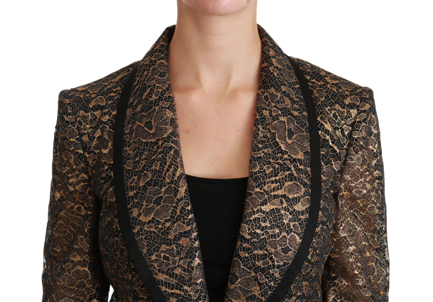 Dolce & Gabbana Gold Black Lace Blazer Coat Floral Jacket