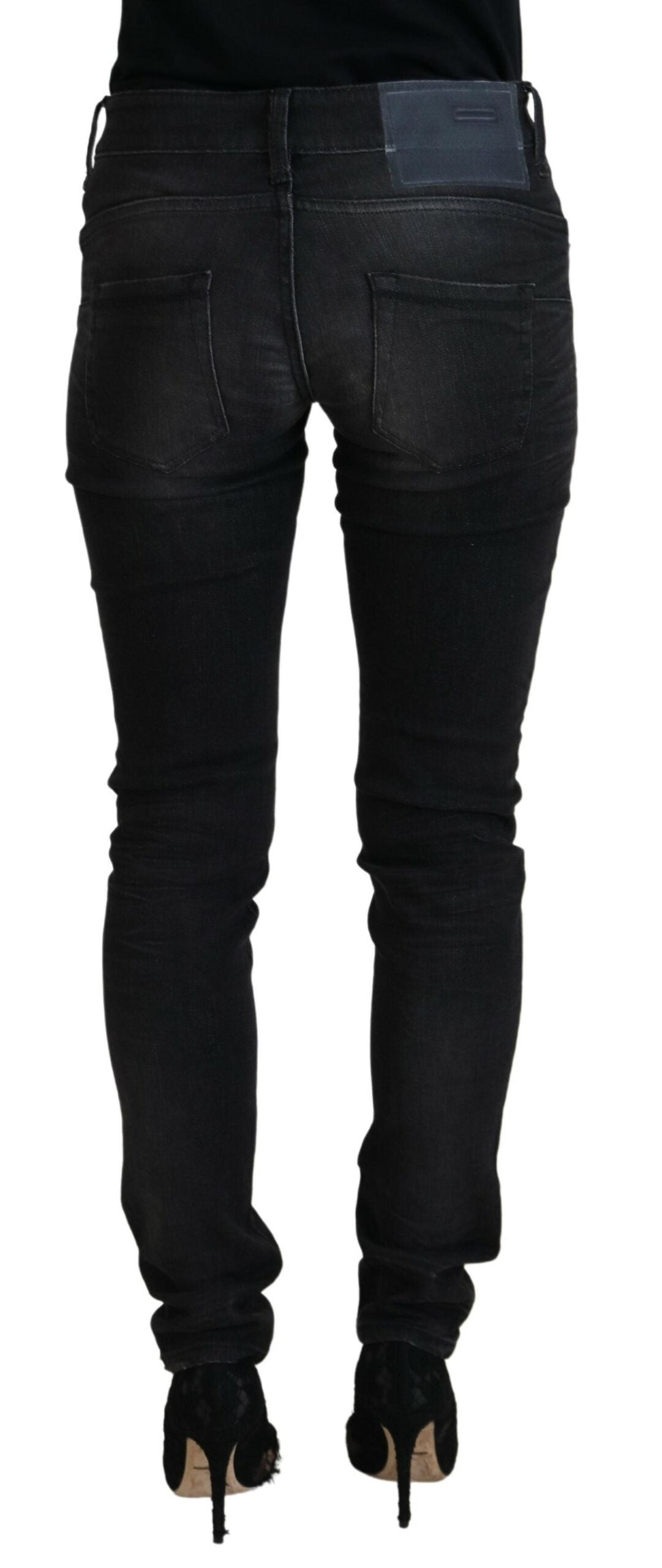 Acht Black Cotton Low Waist Slim Fit Women Casual Denim Jeans