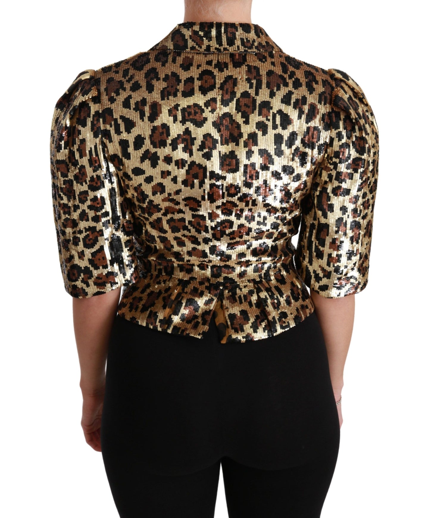 Dolce & Gabbana Blazer Gold Leopard Sequined Jacket