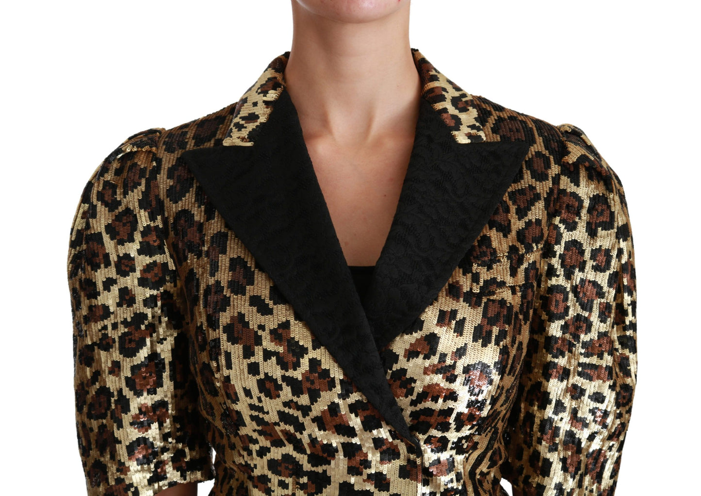 Dolce & Gabbana Blazer Gold Leopard Sequined Jacket