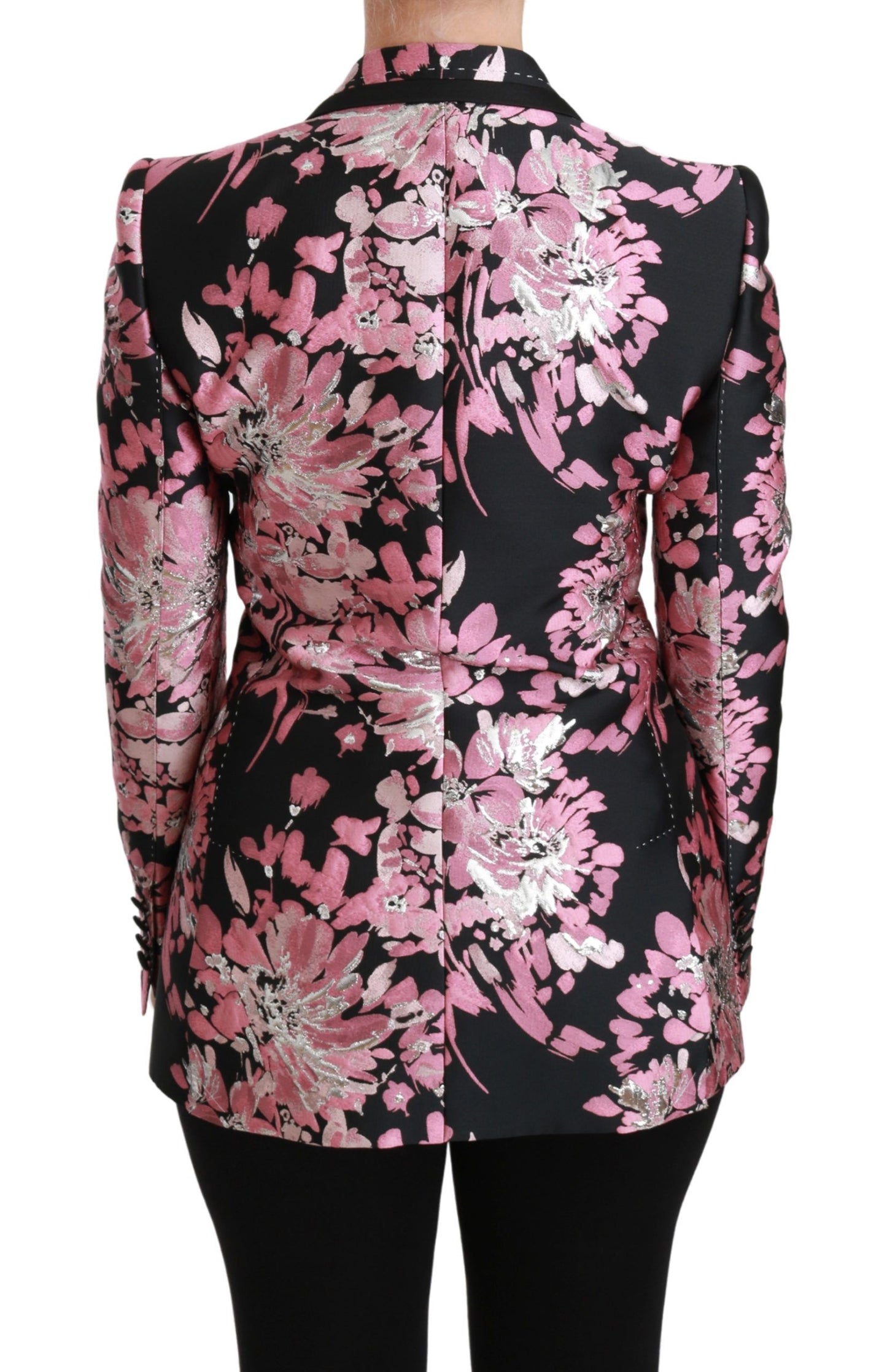 Dolce & Gabbana Black Pink Jacquard Slim Fit Blazer