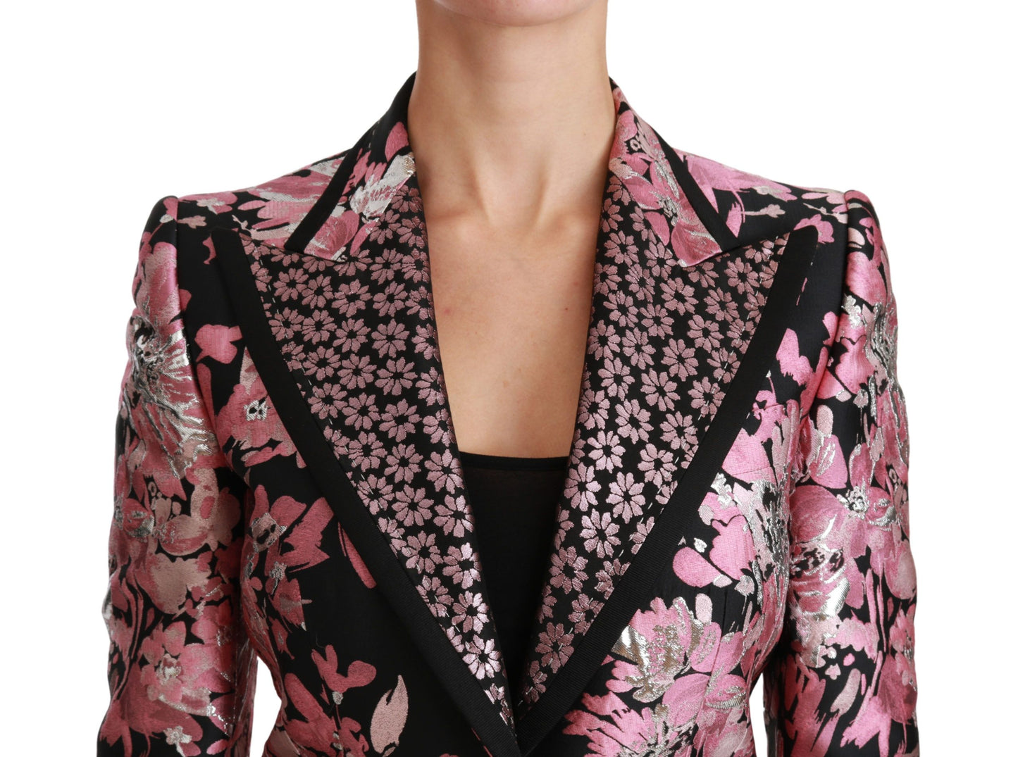 Dolce & Gabbana Black Pink Jacquard Slim Fit Blazer