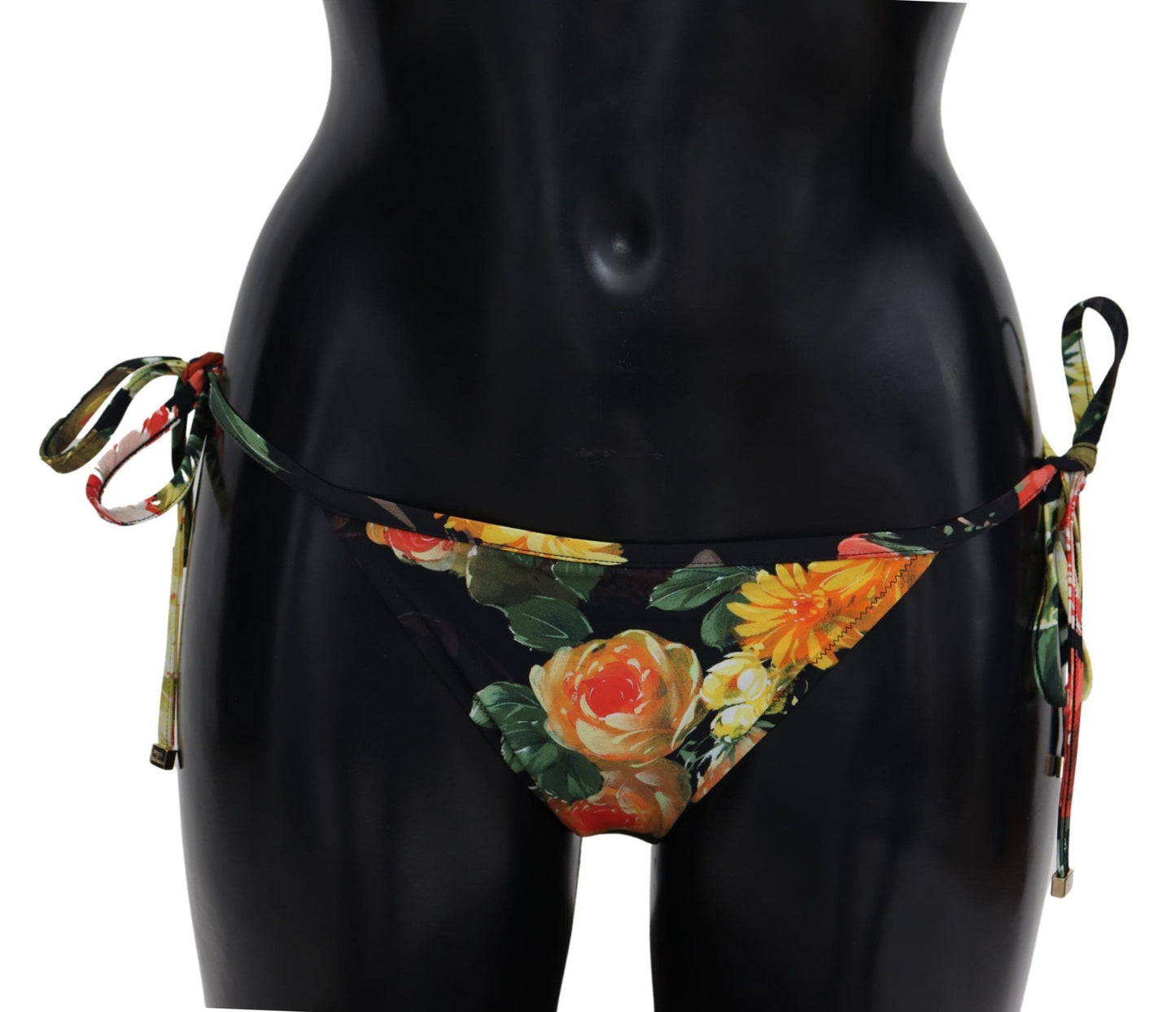 Dolce & Gabbana Black Floral Print Beachwear Swimwear Bikini Bottom