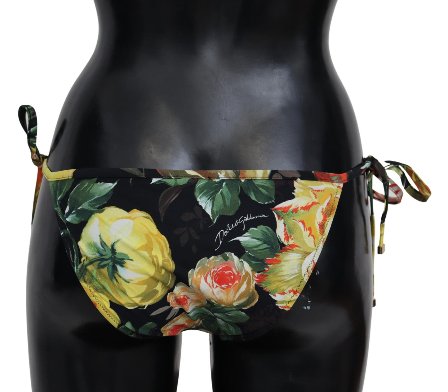 Dolce & Gabbana Black Floral Print Beachwear Swimwear Bikini Bottom