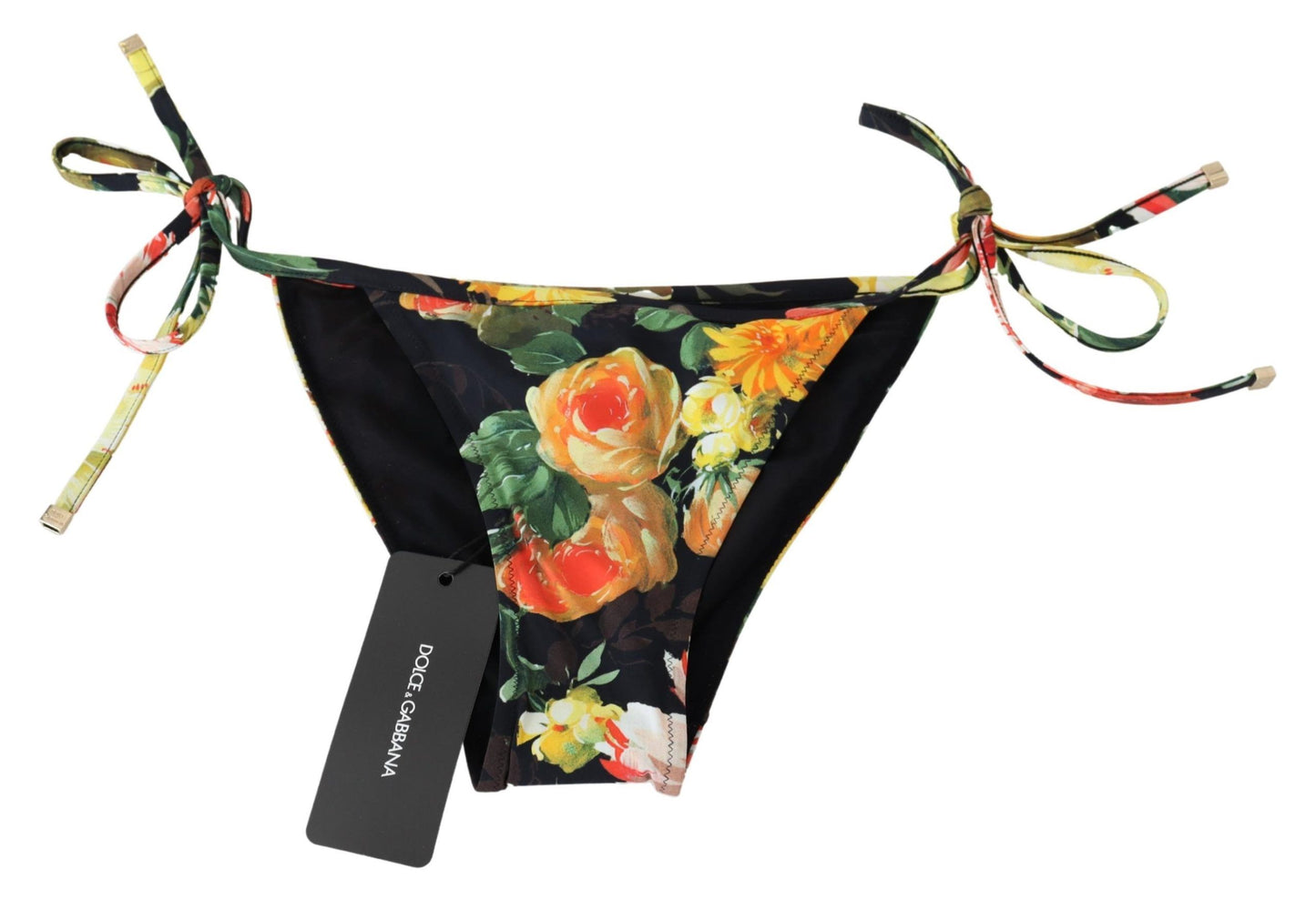 Dolce & Gabbana Black Floral Print Beachwear Swimwear Bikini Bottom