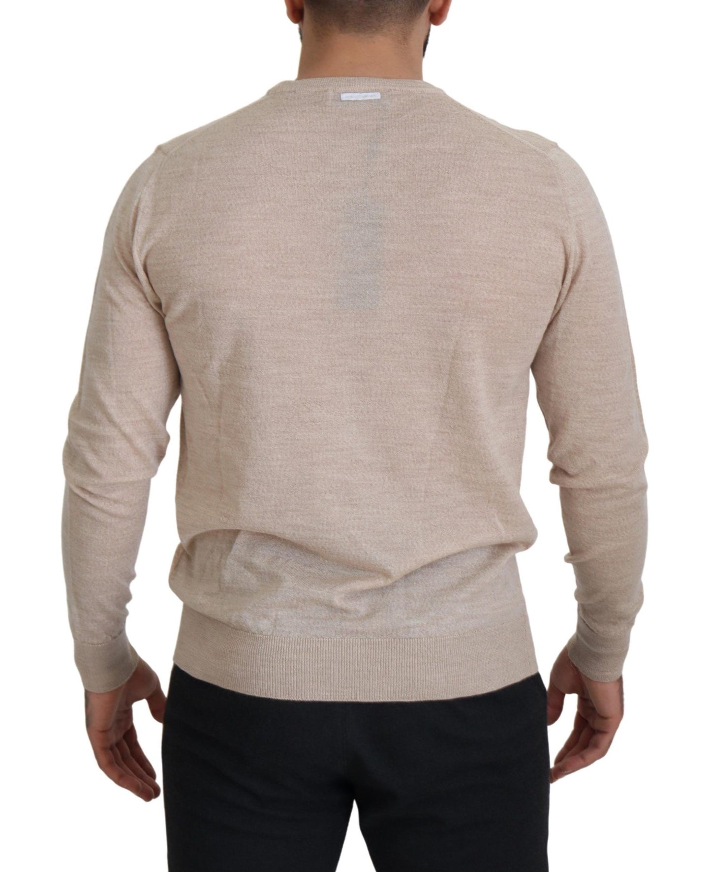 Dolce & Gabbana Beige Virgin Wool Crew Neck Pullover Sweater