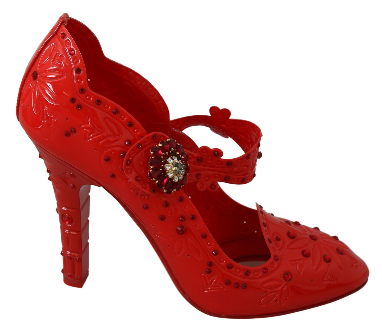 Dolce & Gabbana Red Floral Crystal CINDERELLA Heels Shoes