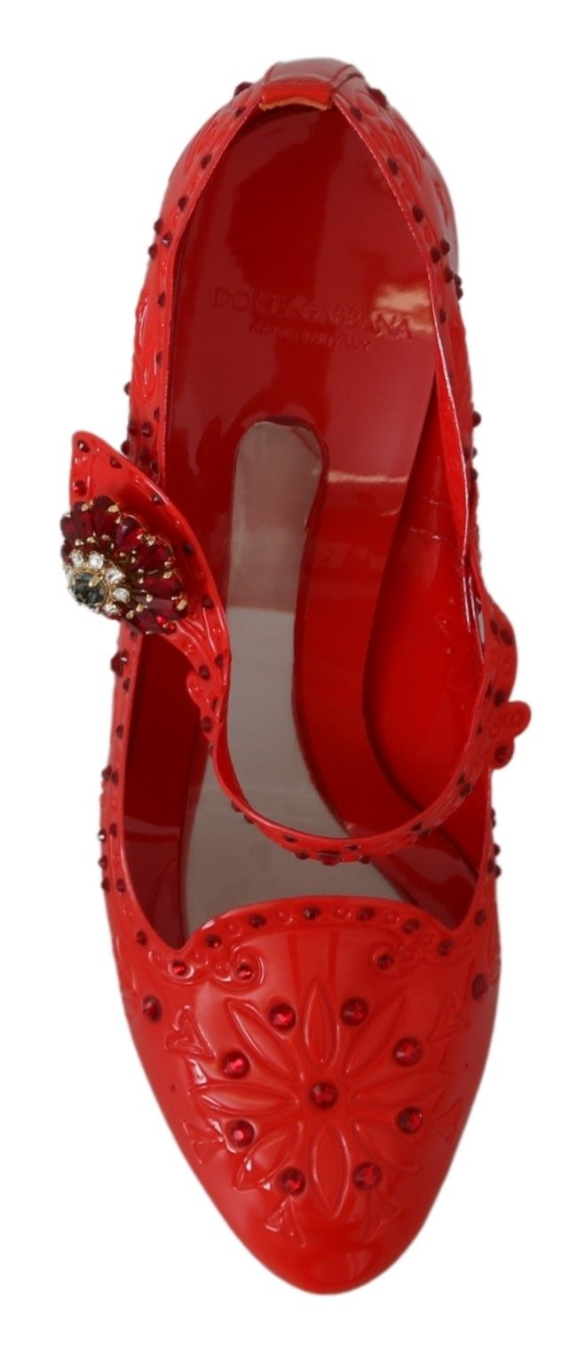 Dolce & Gabbana Red Floral Crystal CINDERELLA Heels Shoes