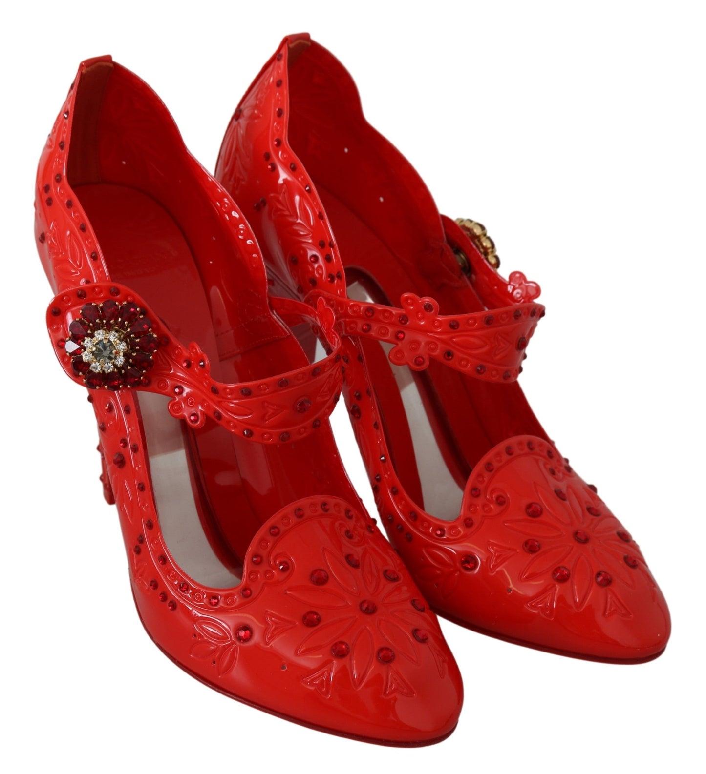 Dolce & Gabbana Red Floral Crystal CINDERELLA Heels Shoes