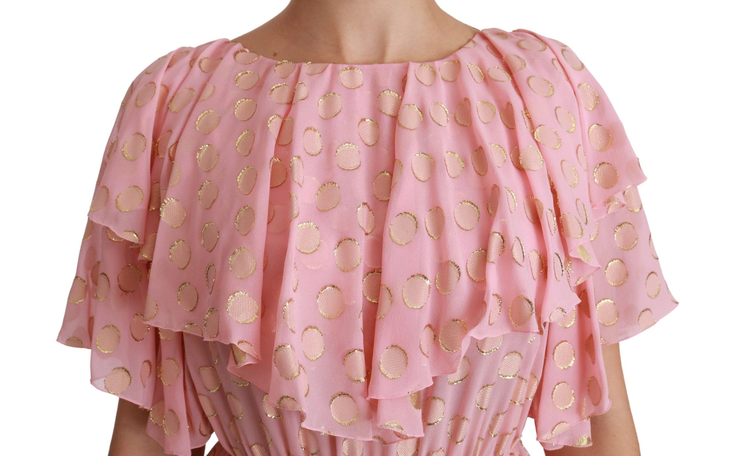 Dolce & Gabbana Silk Pink Polka Dots Pleated A-line Midi Dress