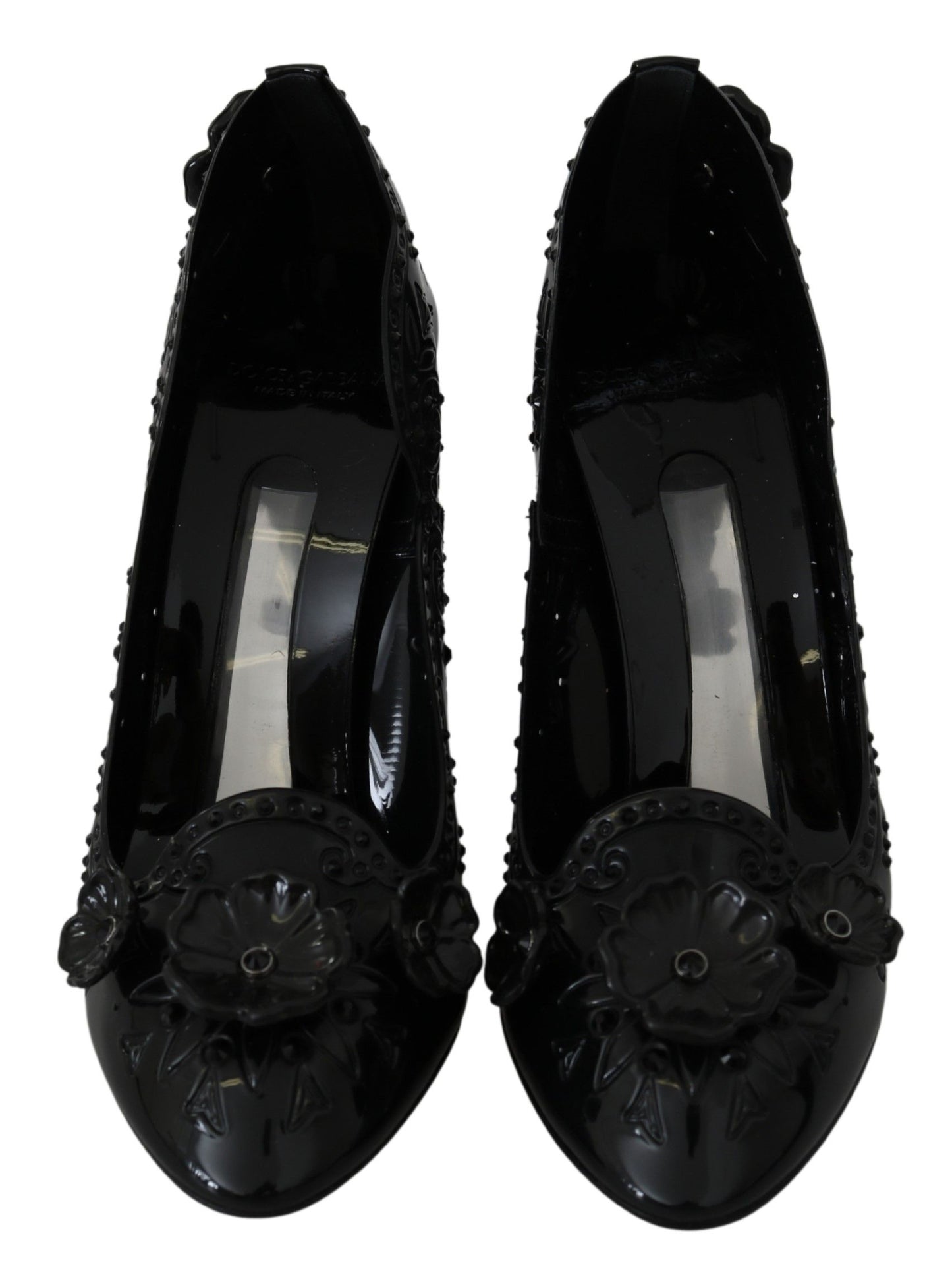 Dolce & Gabbana Black Floral Crystal CINDERELLA Heels Shoes