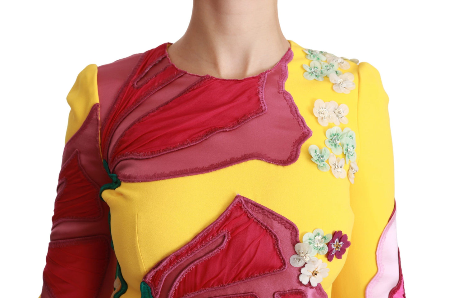 Dolce & Gabbana Yellow Floral Crystal Bodycon Sheath Dress