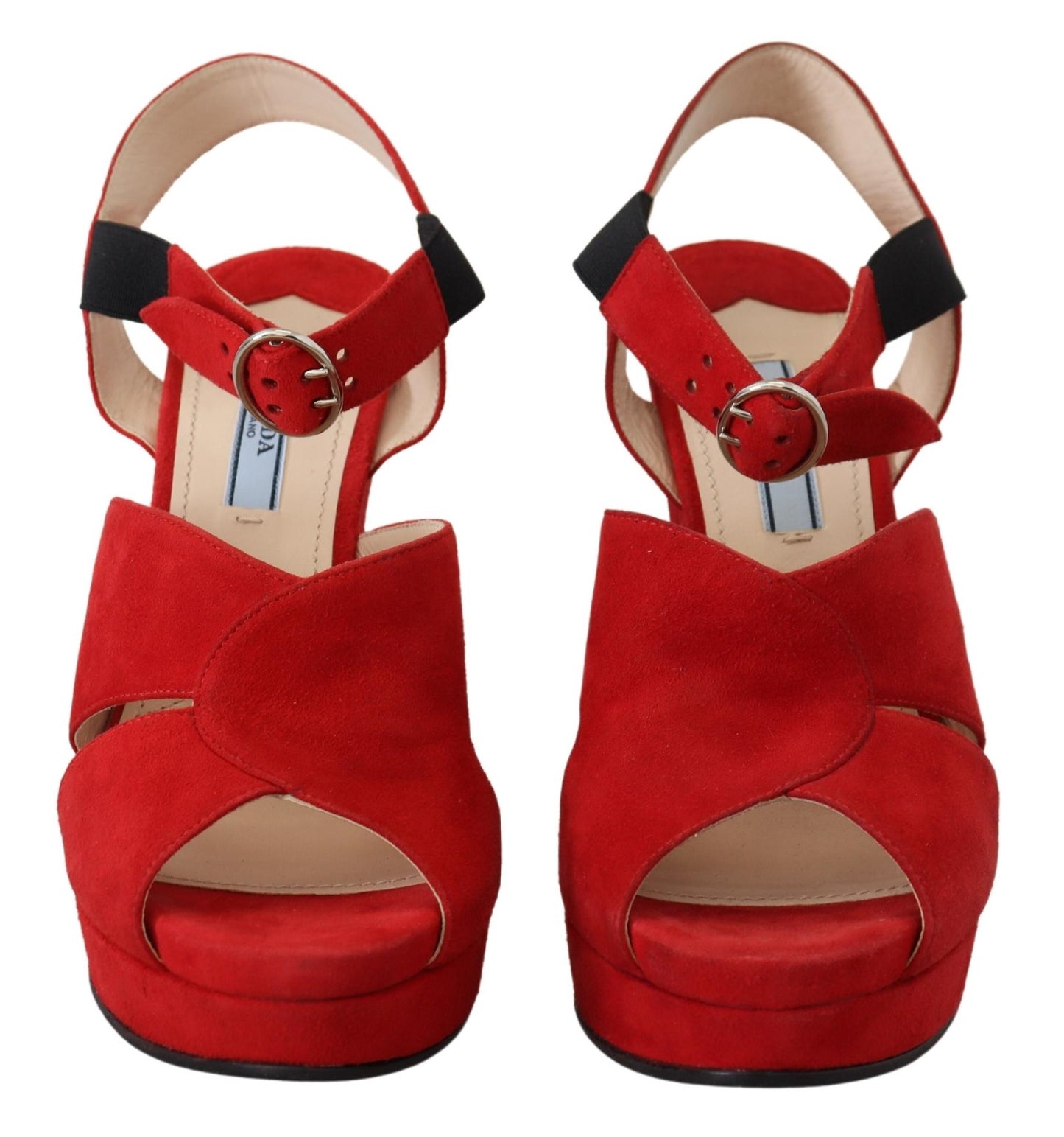 Prada Red Suede Leather Sandals Ankle Strap Heels Shoes