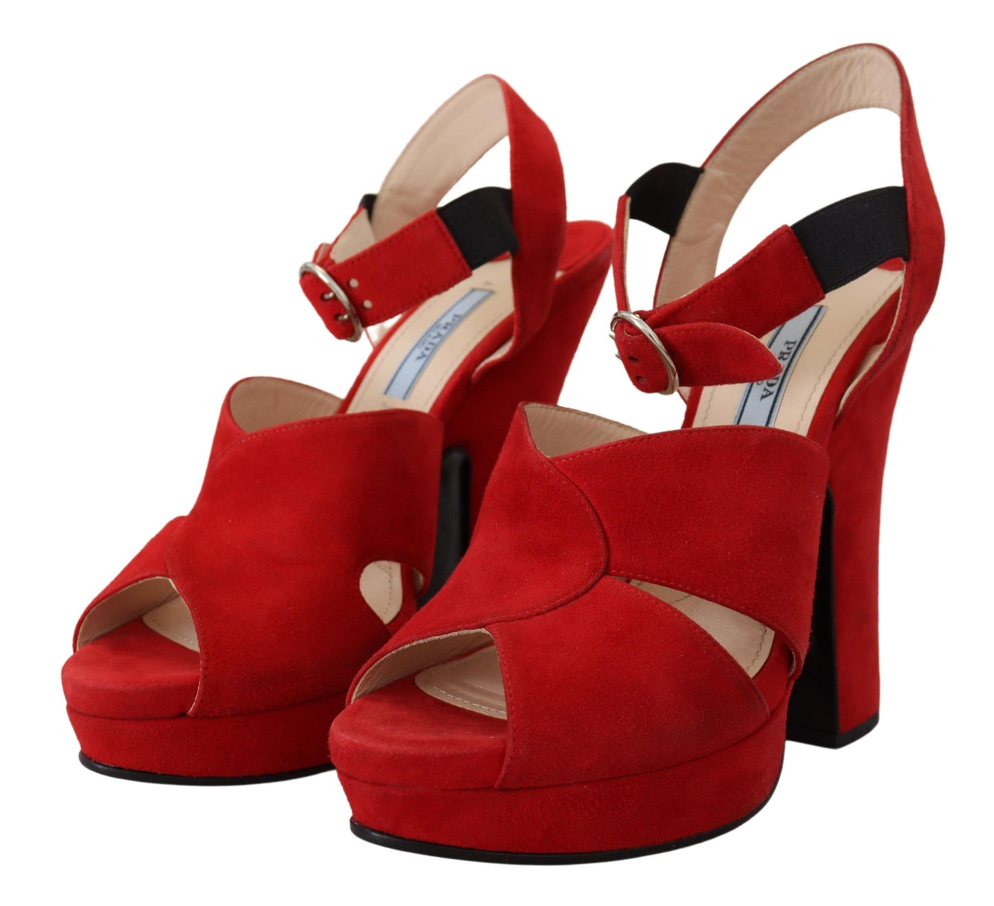 Prada Red Suede Leather Sandals Ankle Strap Heels Shoes