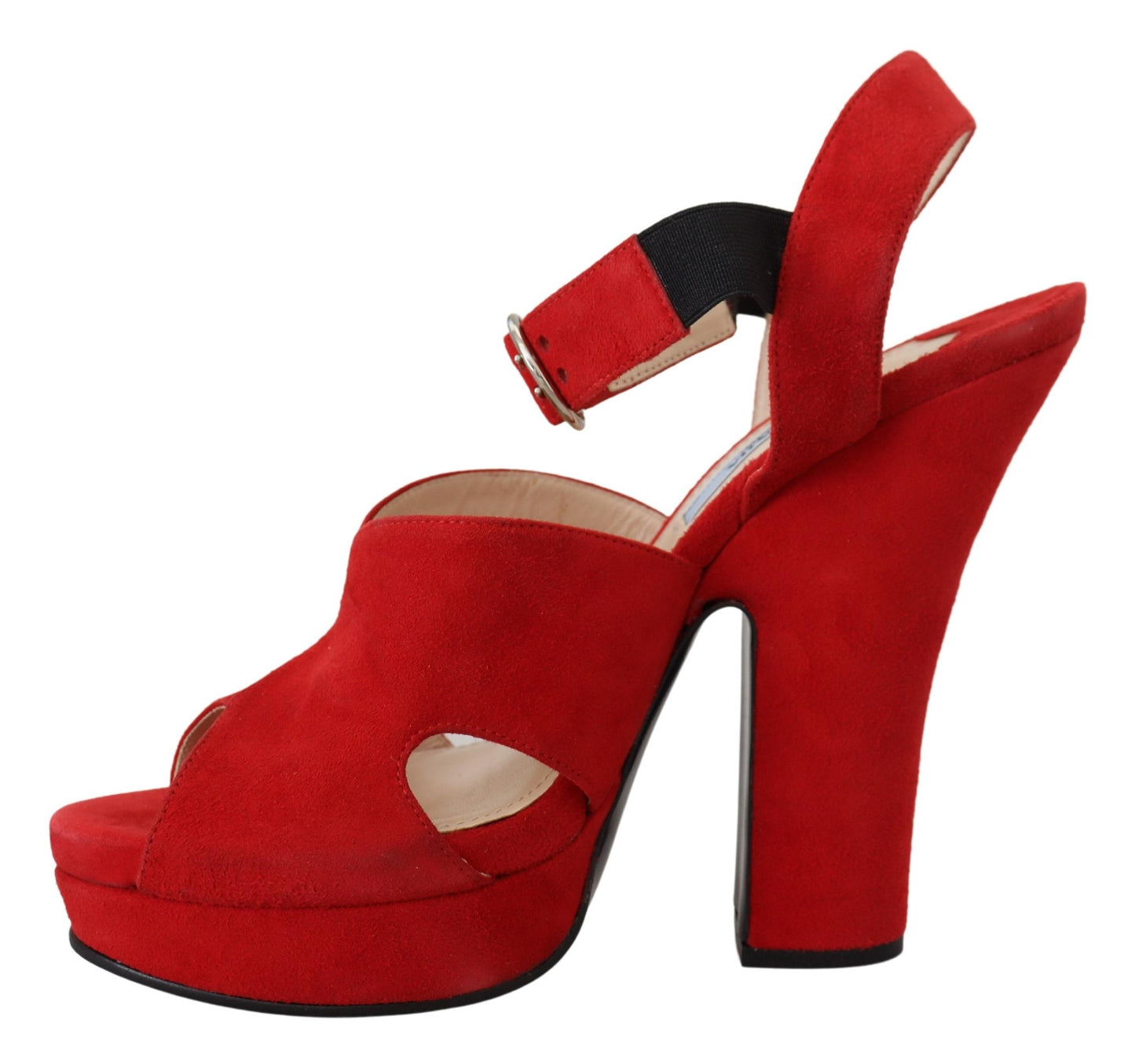 Prada Red Suede Leather Sandals Ankle Strap Heels Shoes