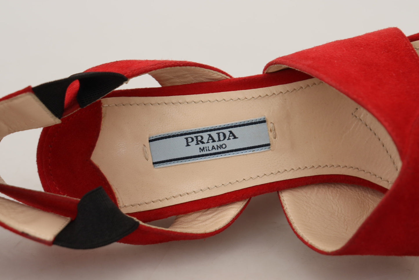 Prada Red Suede Leather Sandals Ankle Strap Heels Shoes