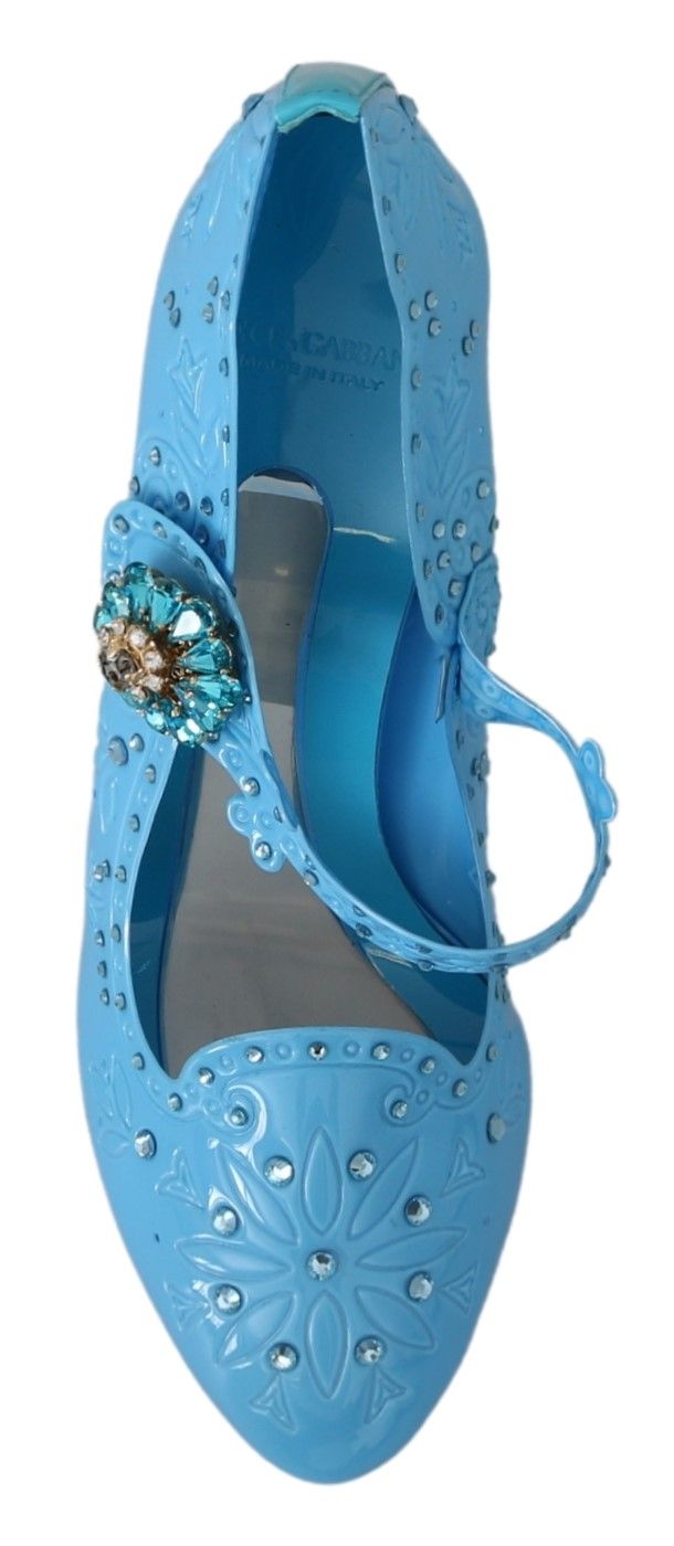 Dolce & Gabbana Blue Floral Crystal CINDERELLA Heels Shoes