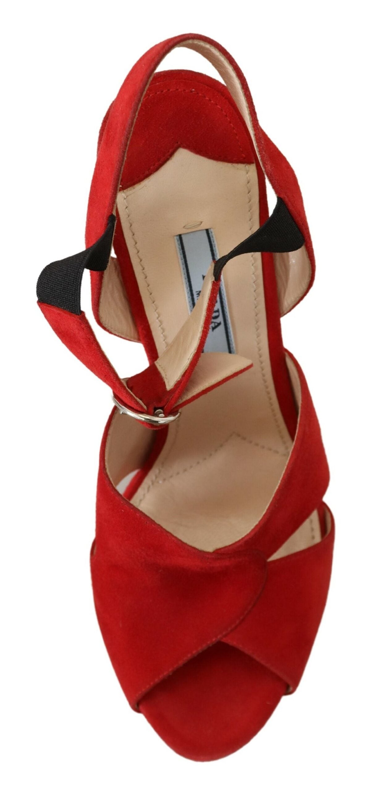 Prada Red Suede Leather Sandals Ankle Strap Heels Shoes